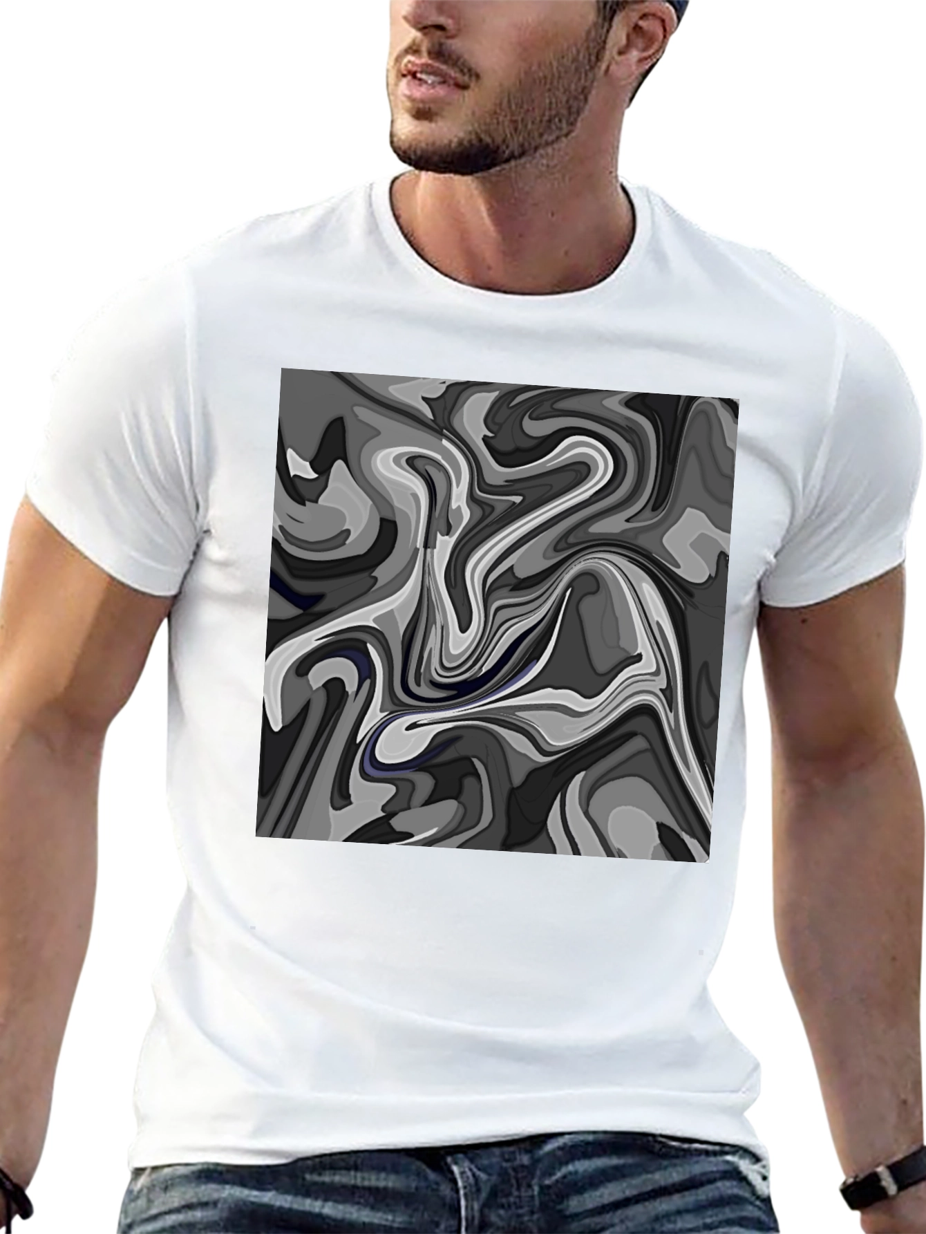 Black Abstract Swirl Graphic T-Shirt view 13