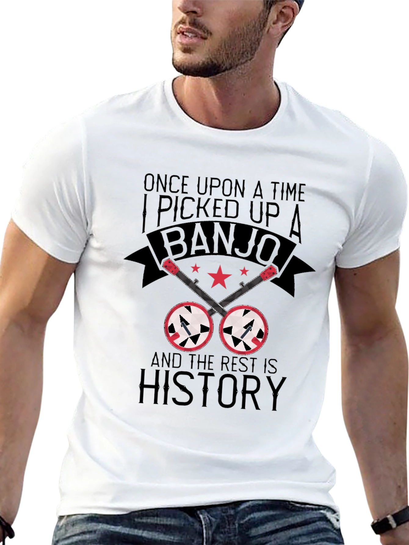 Black Banjo Player T-Shirt: Once Upon a Time I Picked Up a Banjo view 13