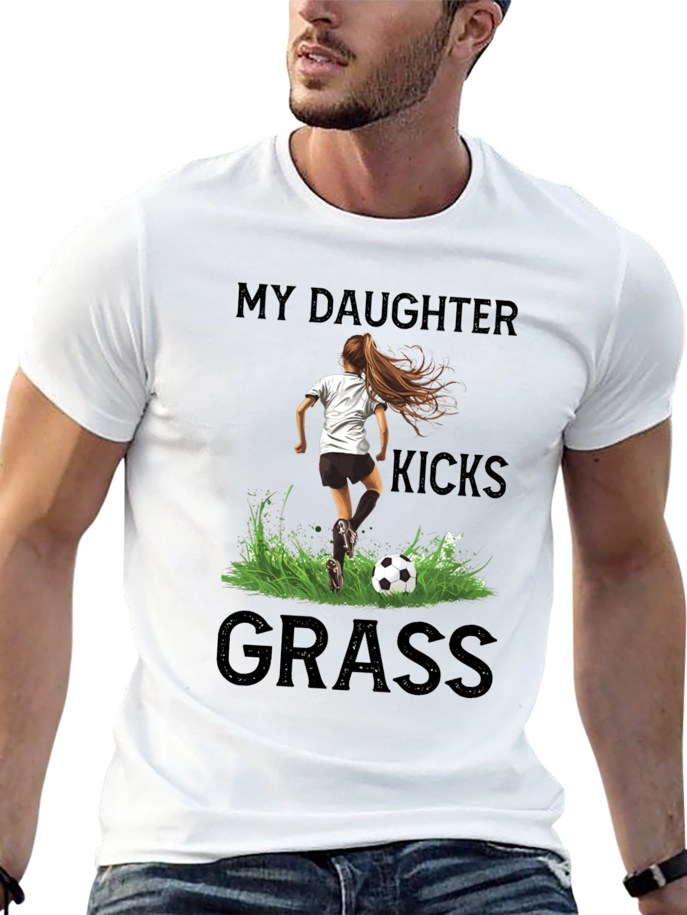 Black My Daughter Kicks Grass Soccer T-Shirt view 13