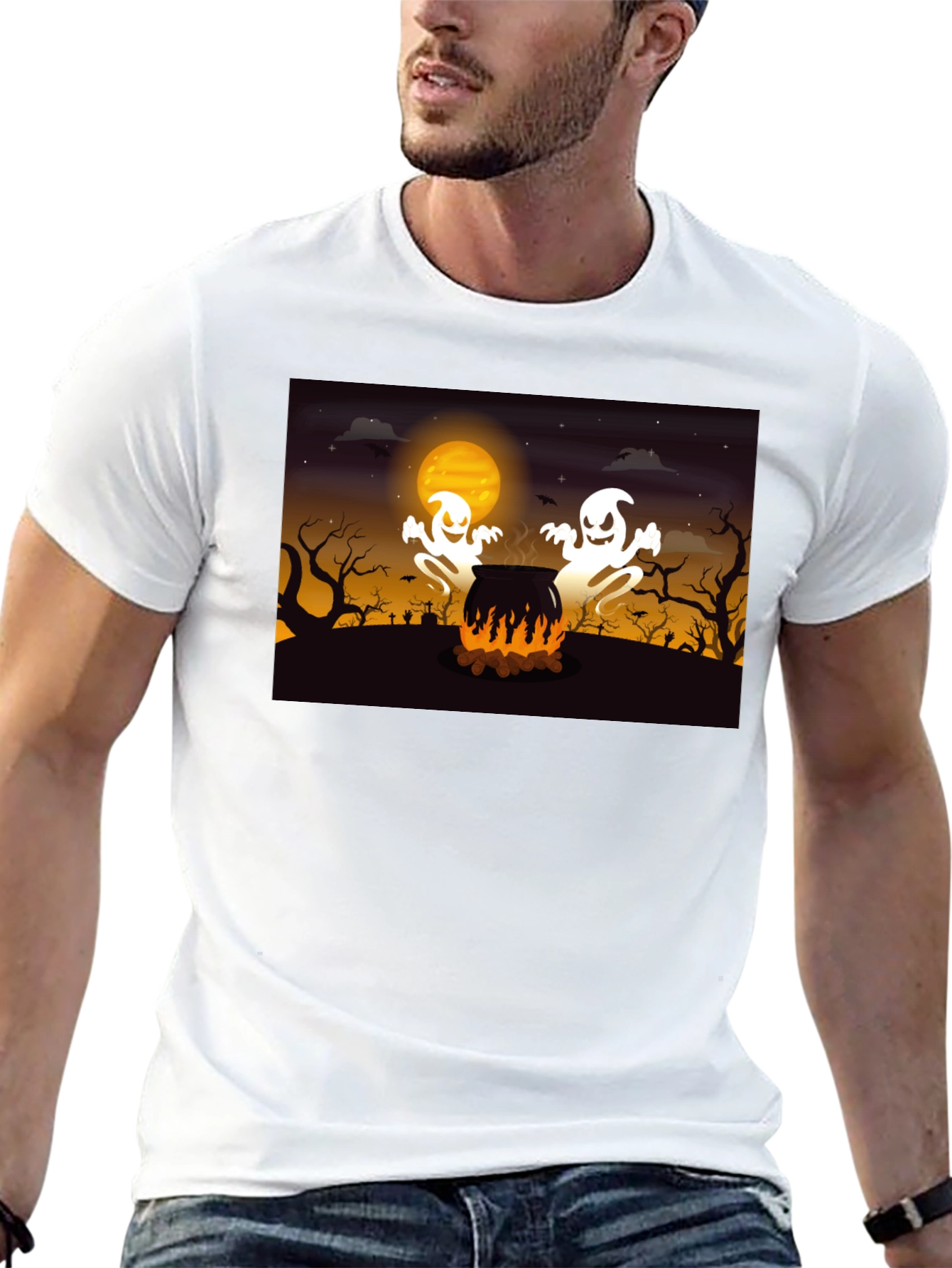 Black Spooky Ghosts Halloween T-Shirt view 13