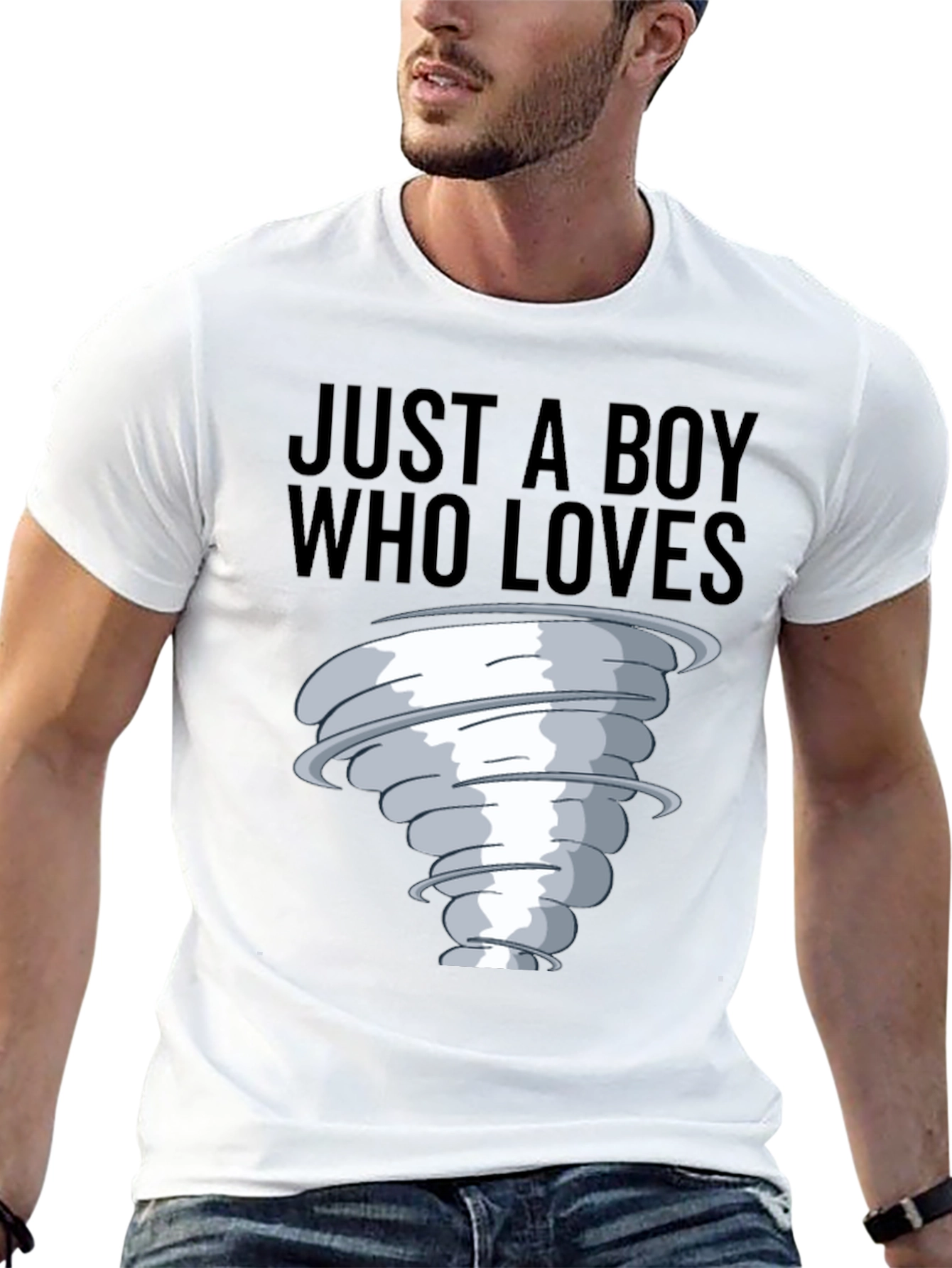 Black Boy Who Loves Tornado T-Shirt, Black Cotton Tee view 13
