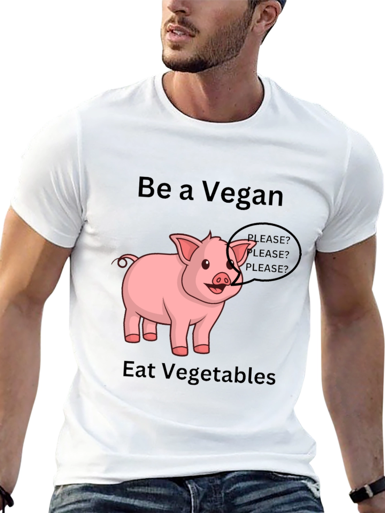 Black Vegan Pig Graphic Tee - Eat Vegetables view 13