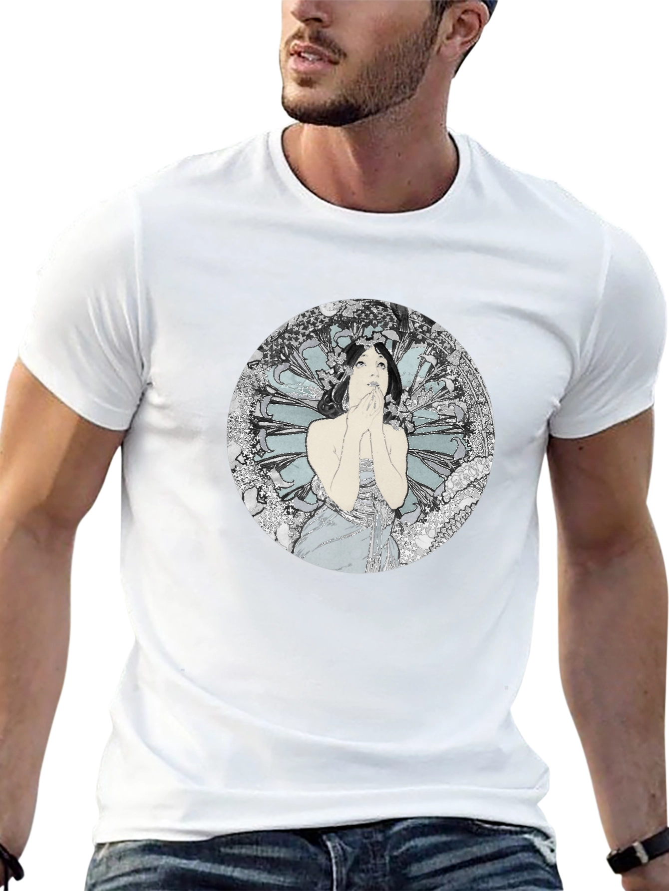 Black Art Nouveau Woman Graphic Tee - Black view 13