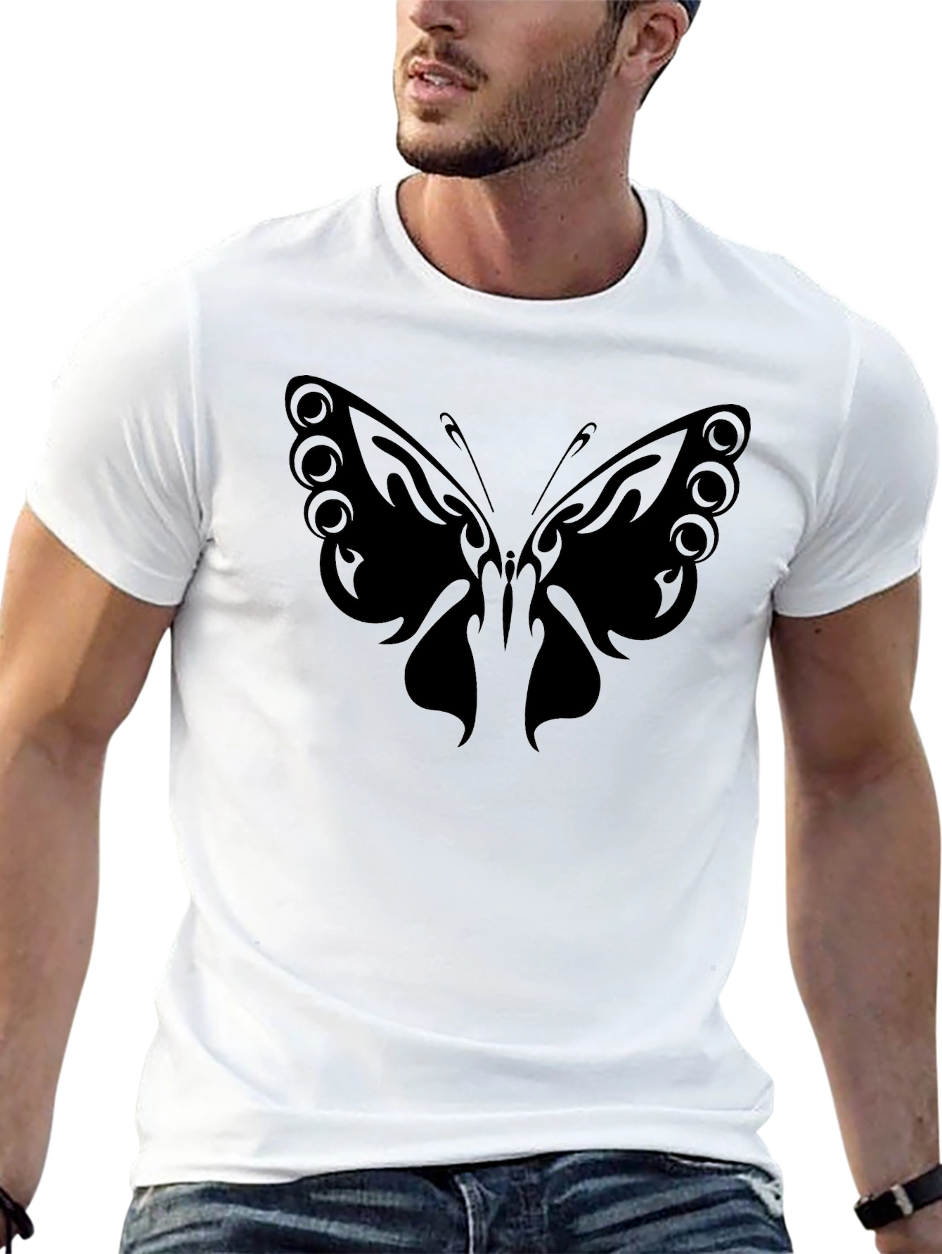 Black Butterfly Graphic Tee - Stylish Black Cotton T-Shirt view 13