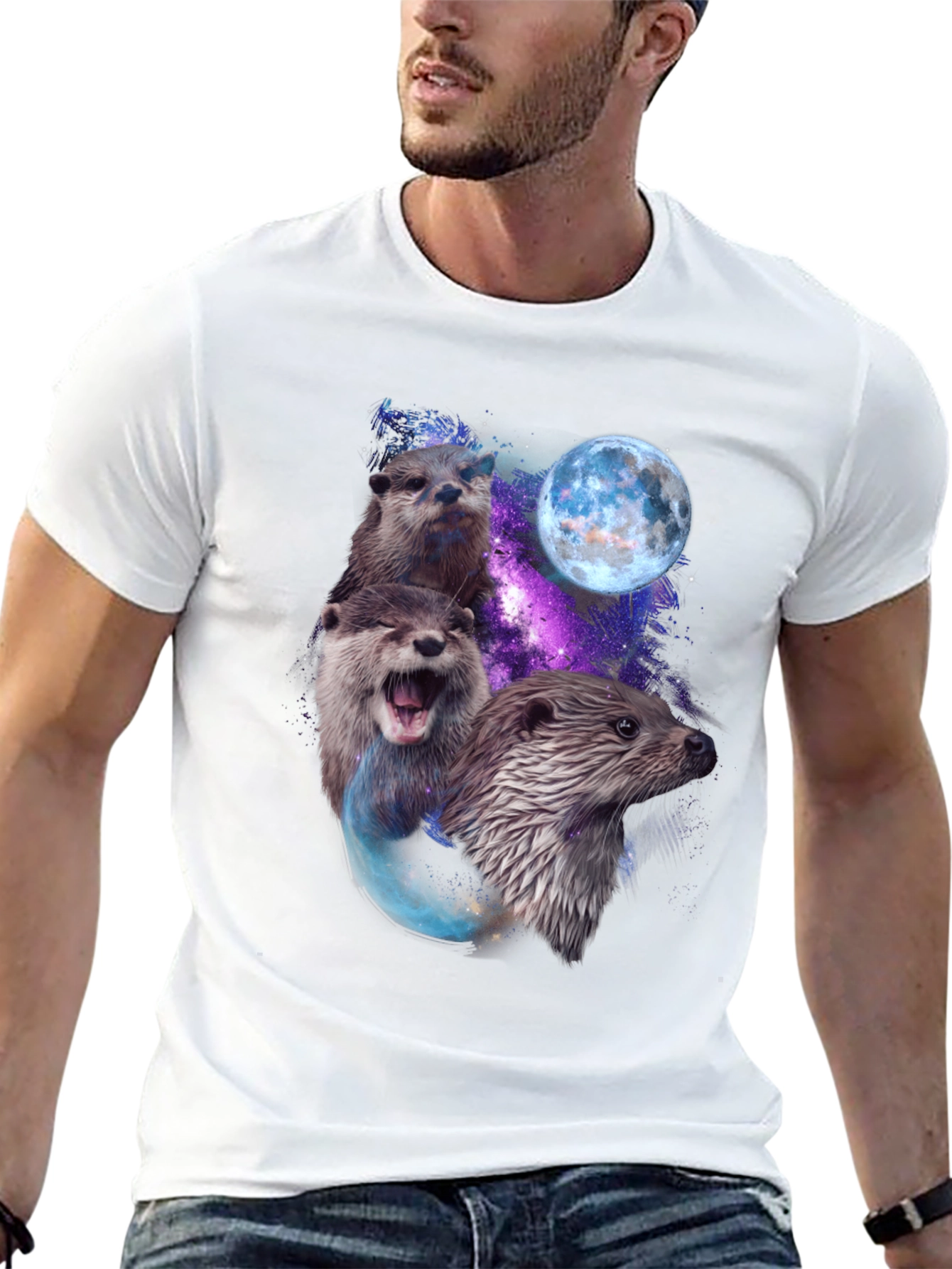 Black Otter Galaxy Graphic T-Shirt view 13