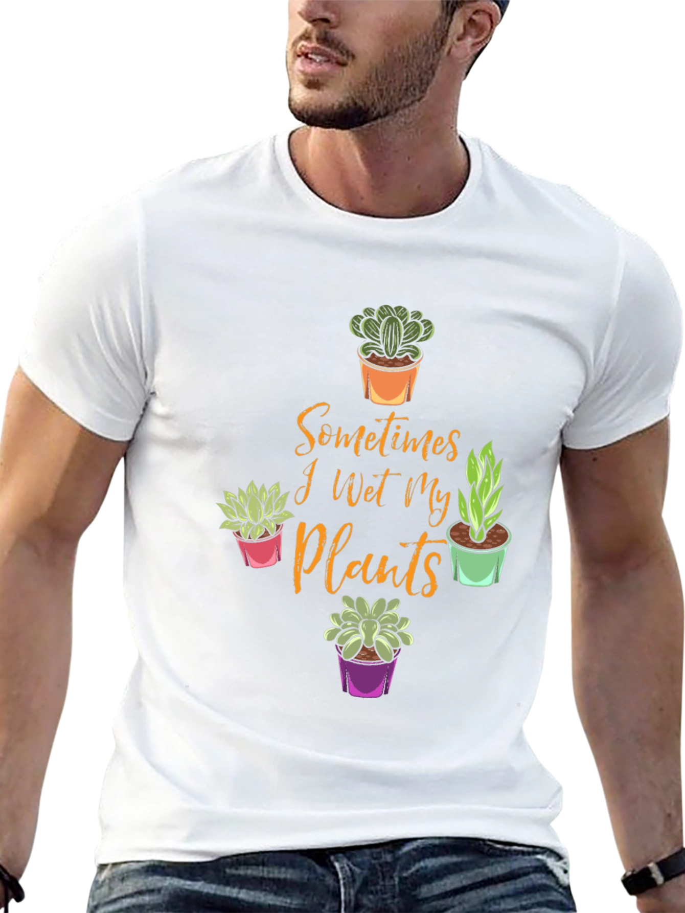 Black Funny Plant Lover T-Shirt - Sometimes I Wet My Plants view 13