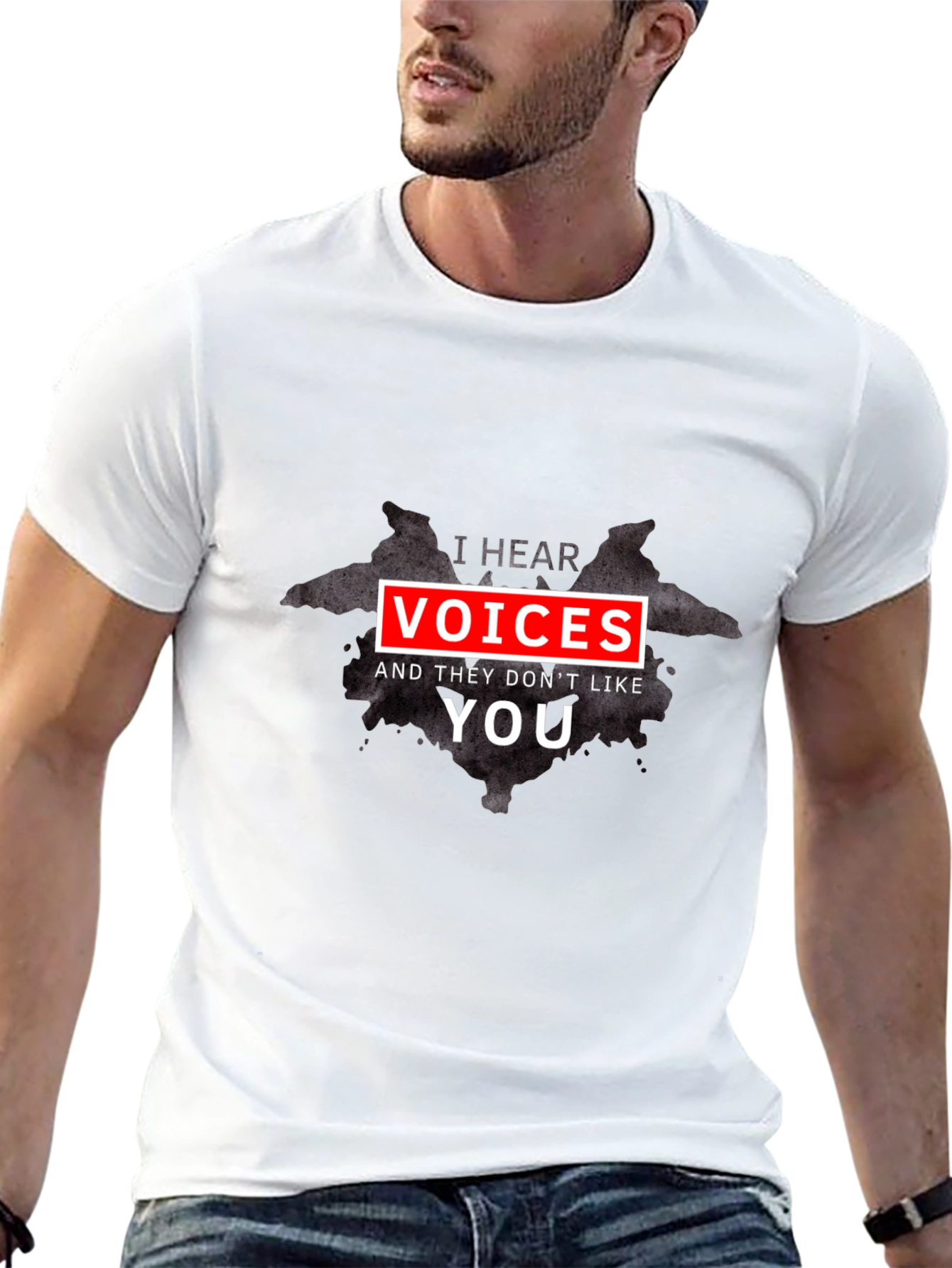 Black I Hear Voices Funny Black T-Shirt view 13