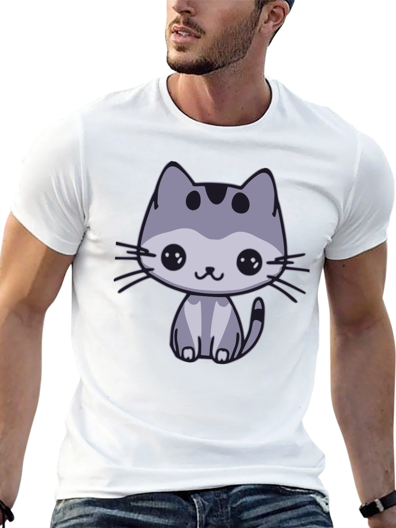 Black Cute Cat Graphic Black T-Shirt view 13