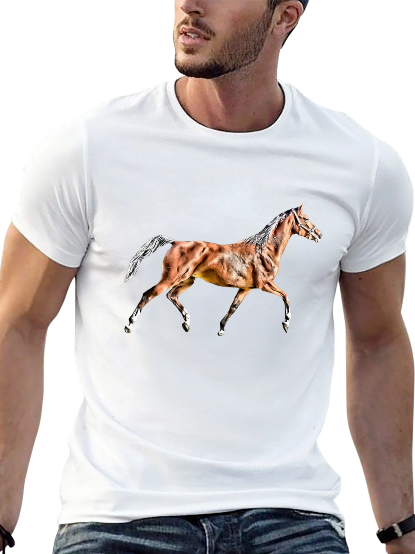 Black Horse Graphic Tee - Black Cotton T-Shirt view 13