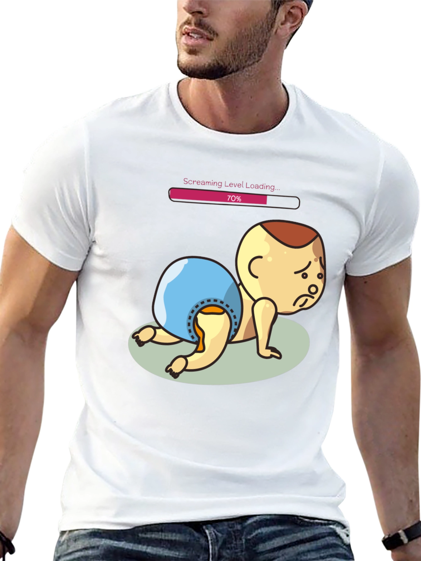 Black Screaming Level Loading Baby Graphic T-Shirt view 13