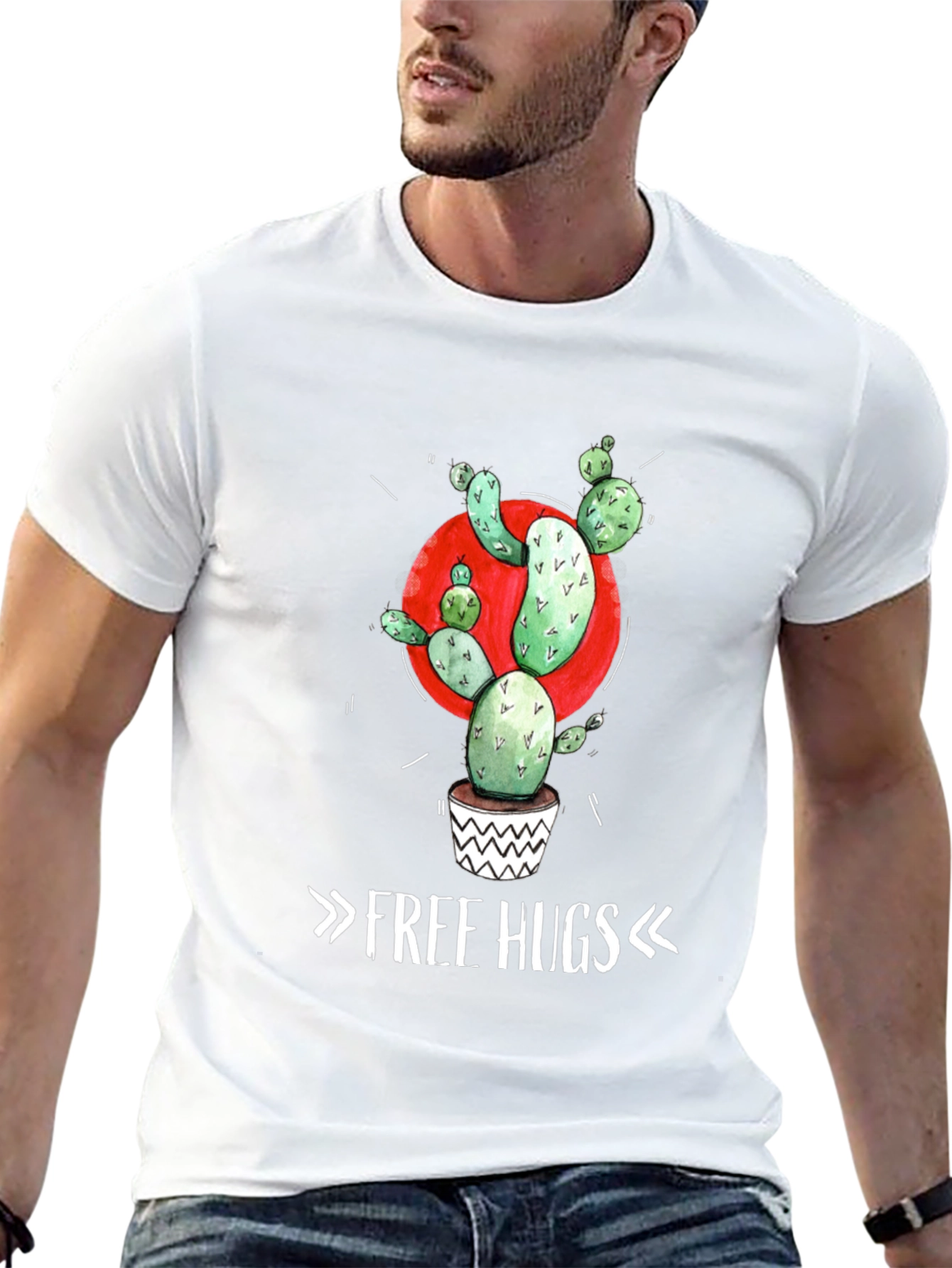 Black Cactus Graphic Tee - Free Hugs T-Shirt view 13