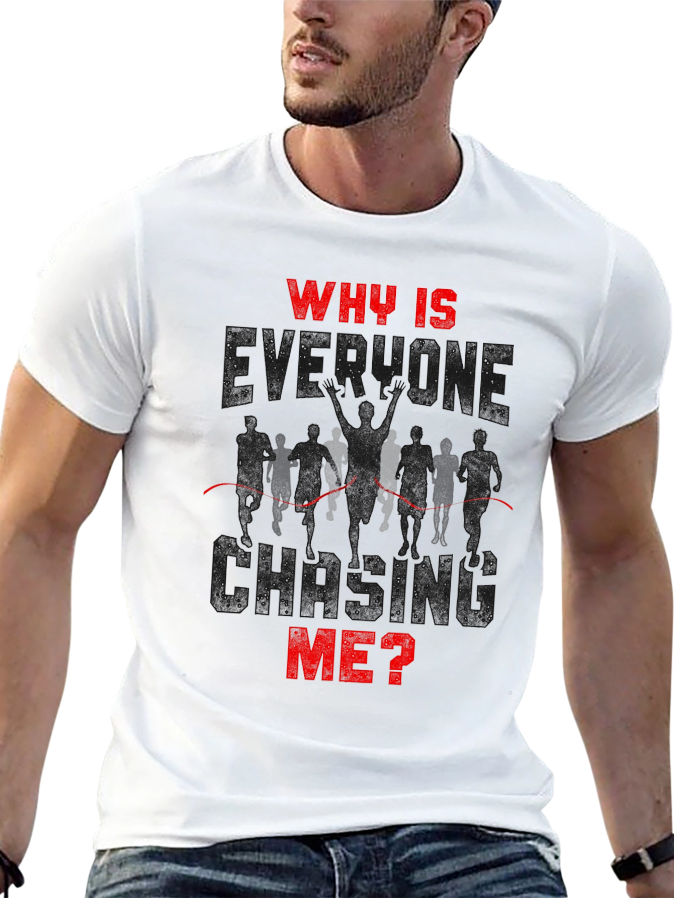 Black Why Is Everyone Chasing Me? Runner T-Shirt view 13