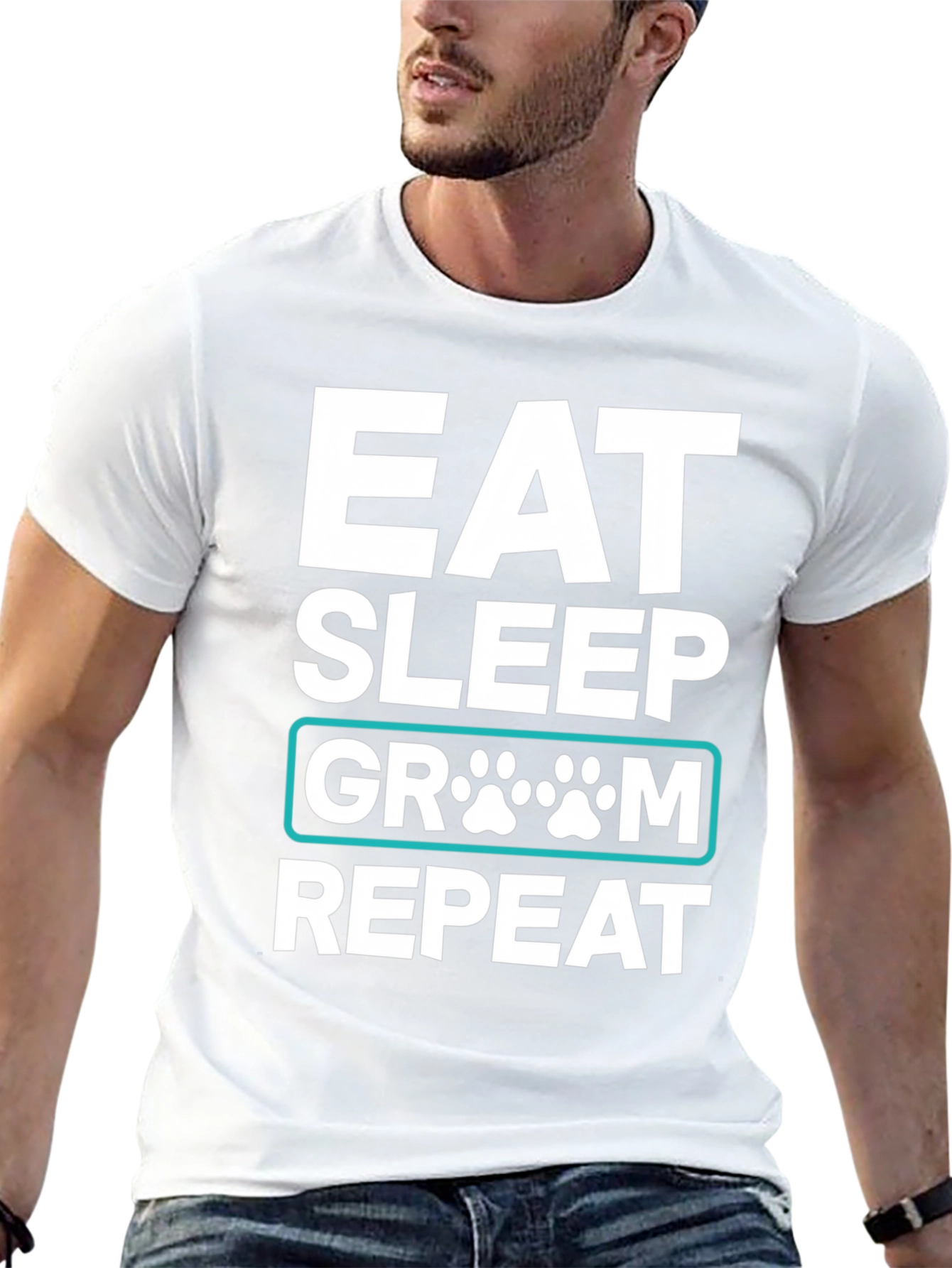Black Eat Sleep Groom Repeat Dog Paw T-Shirt view 13