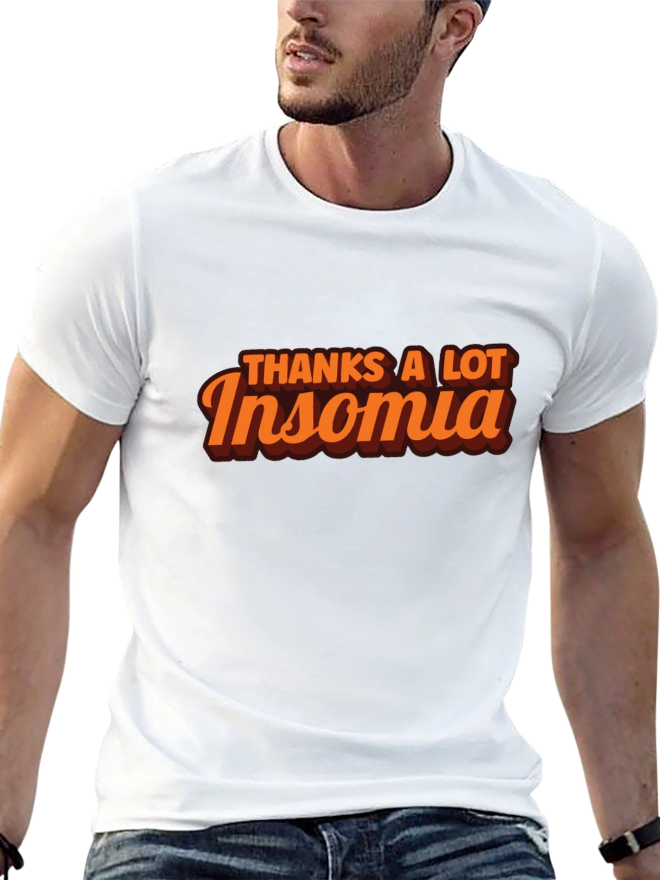 Black Thanks A Lot Insomnia Black Graphic T-Shirt view 13