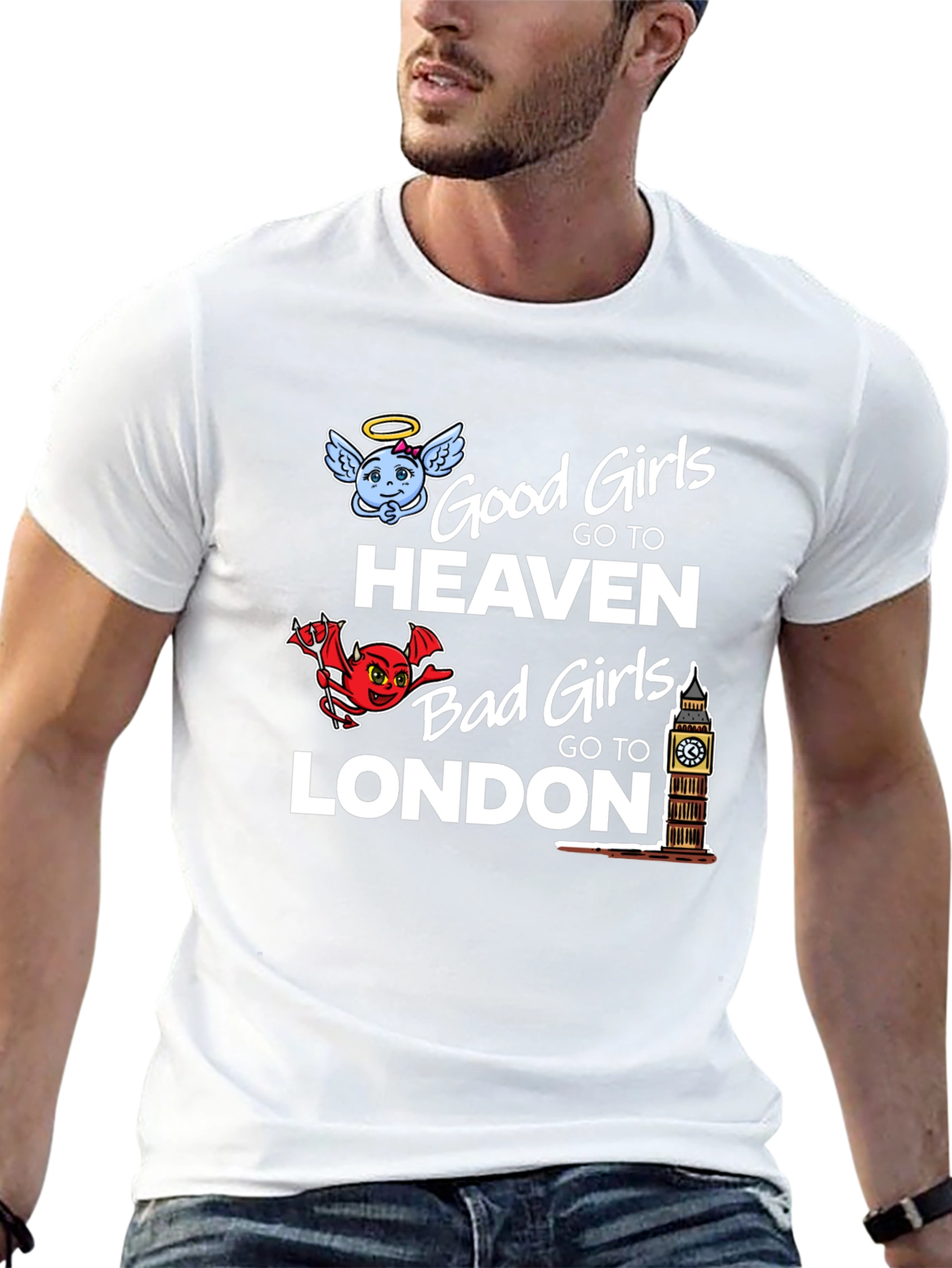 Black Good Girls Go to Heaven Bad Girls Go to London T-Shirt view 13