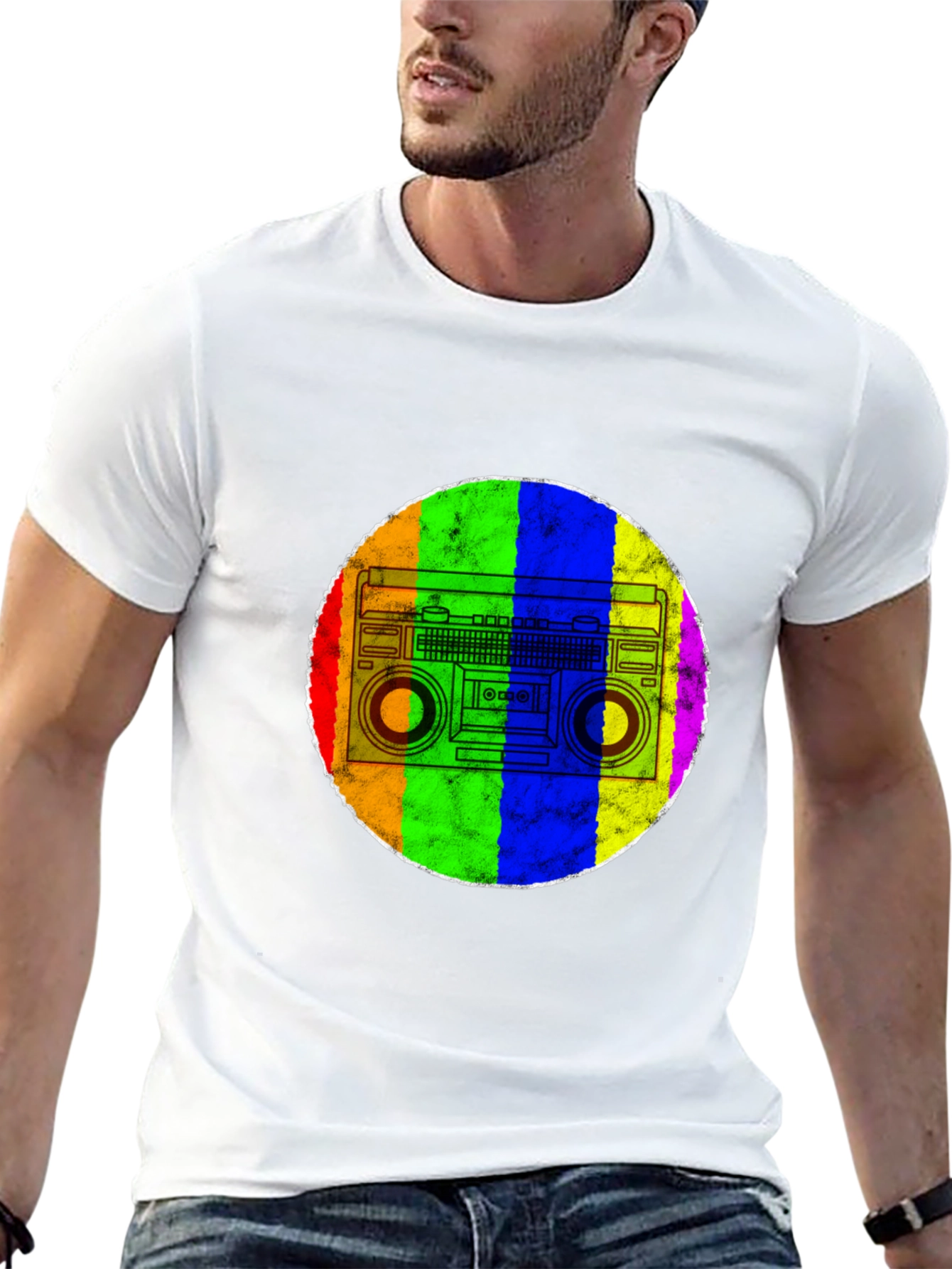 Black Retro Rainbow Boombox T-Shirt view 13