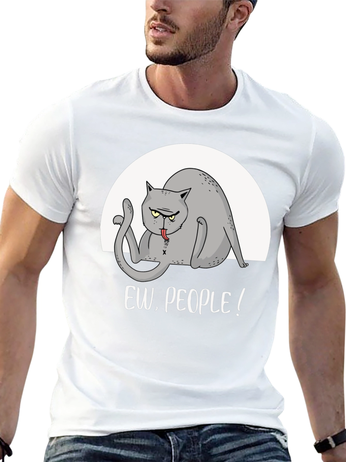 Black Ew, People! Graphic Tee - Funny Cat T-Shirt view 13