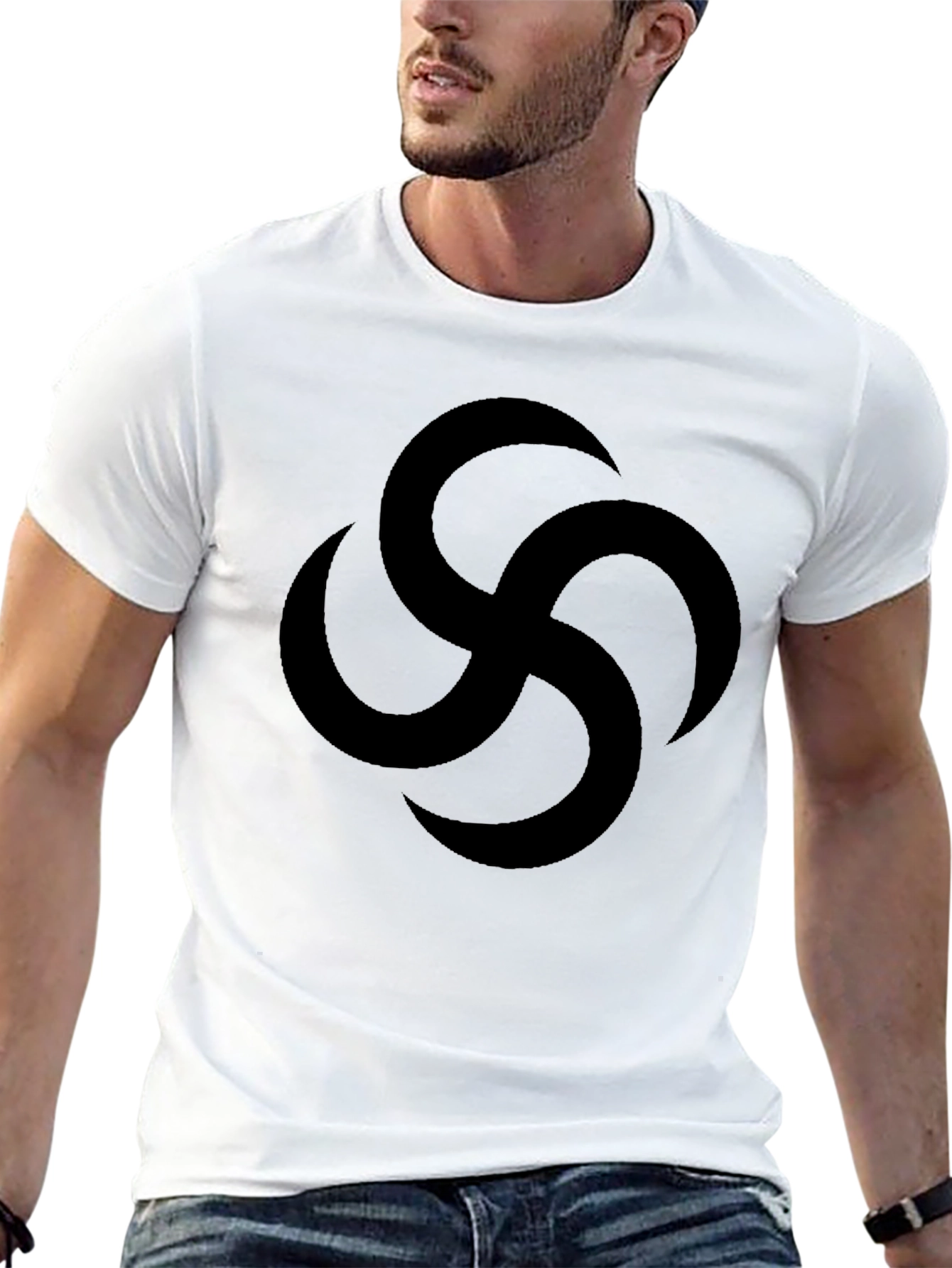 Black Black Graphic Tee with Abstract Swirl Design view 13