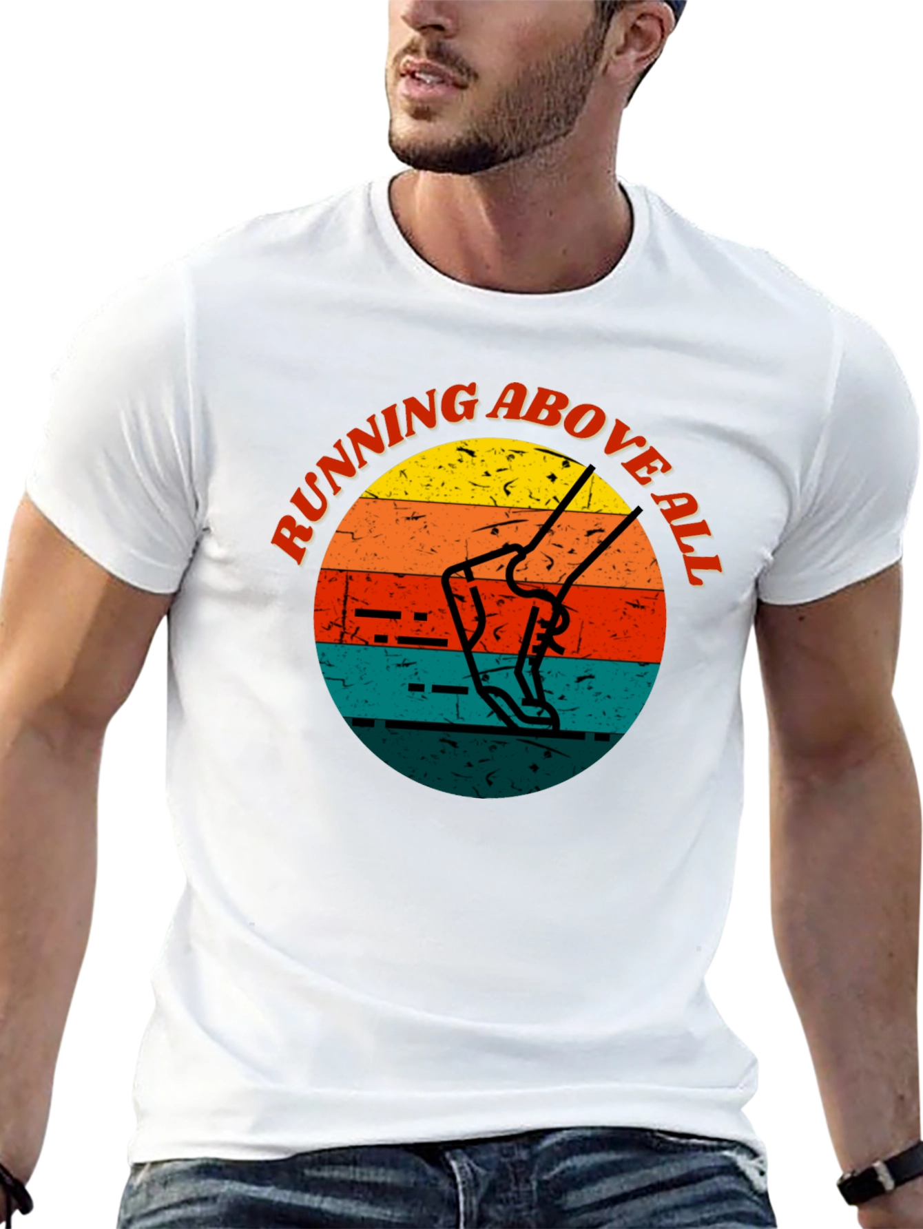 Black Running Above All Retro Style T-Shirt view 13
