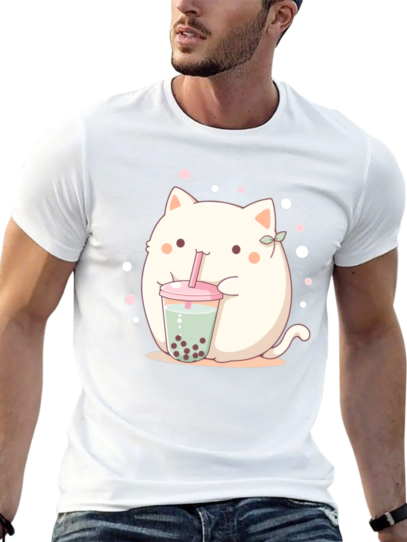 Black Cute Boba Cat T-Shirt - Kawaii Style view 13