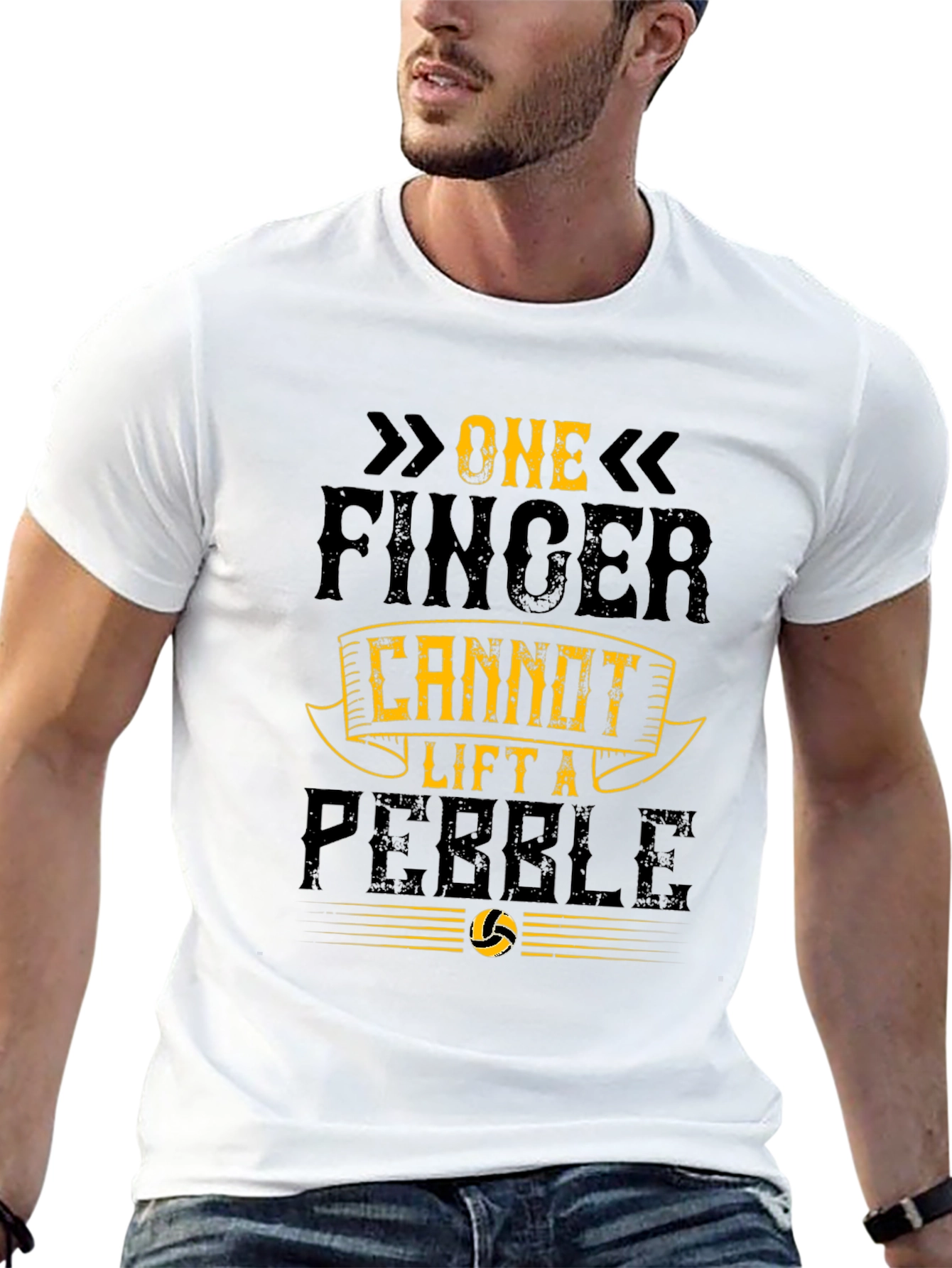 Black One Finger Cannot Lift a Pebble Graphic Tee view 13