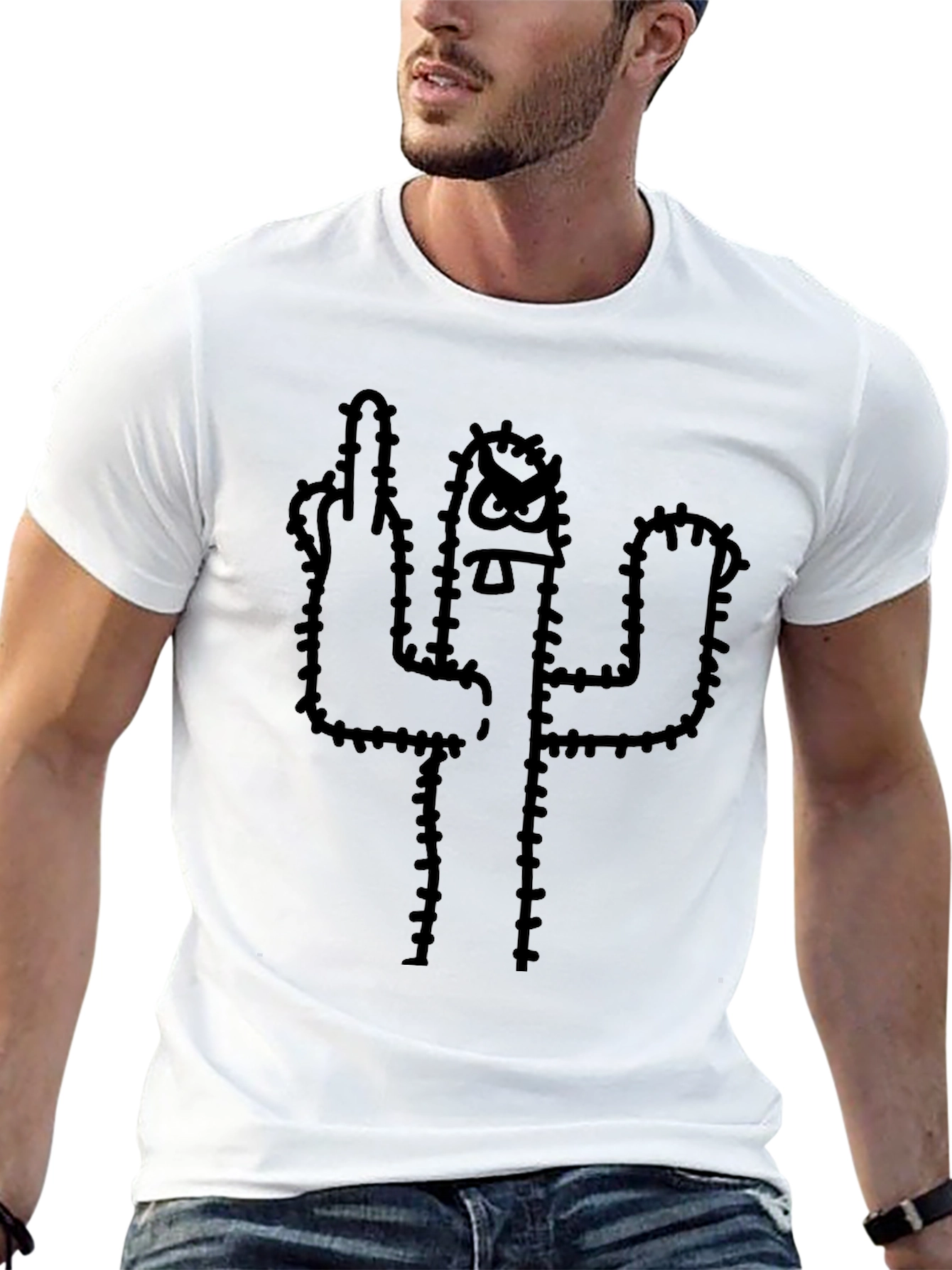 Black Cactus Middle Finger Graphic T-Shirt view 13