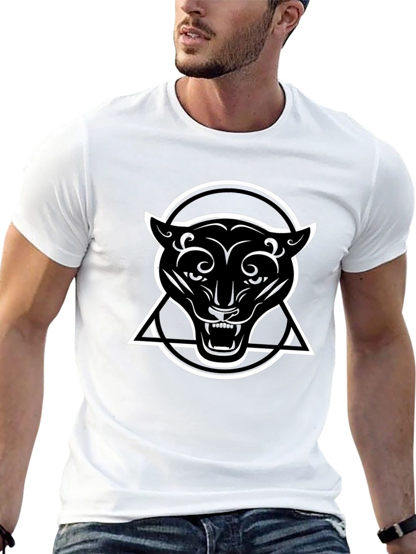Black Black Panther Graphic Tee - Circle Triangle Design view 13