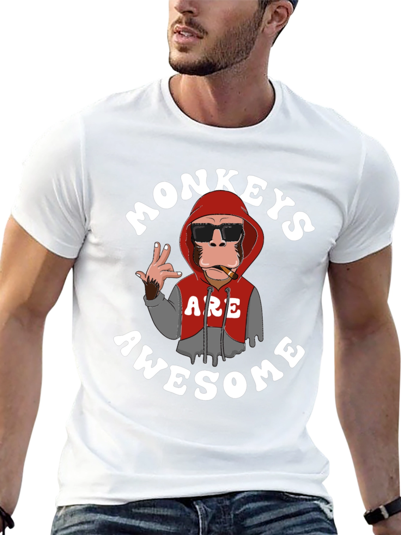 Black Funny Monkeys Are Awesome Graphic T-Shirt view 13