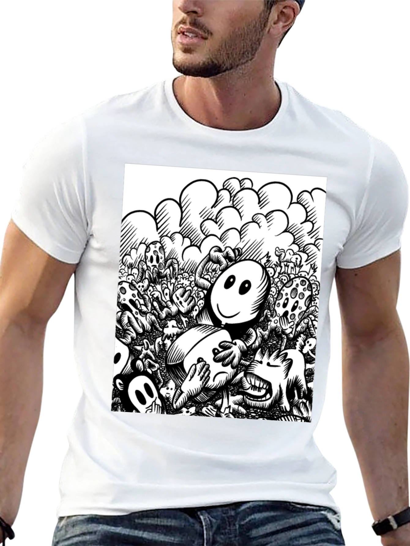 Black Unique Cartoon Print Black Tee view 13