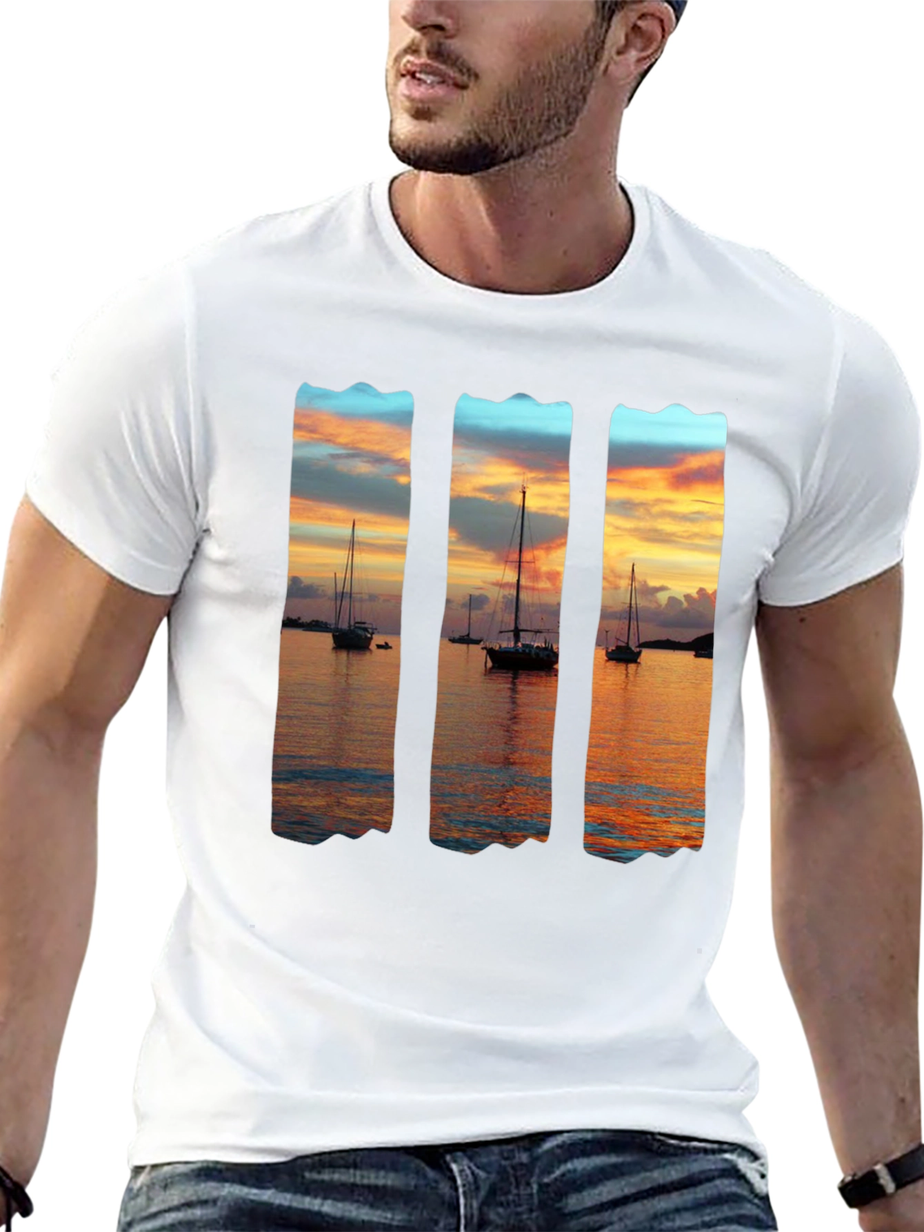 Black Sunset Sailboat Graphic T-Shirt - Black view 13