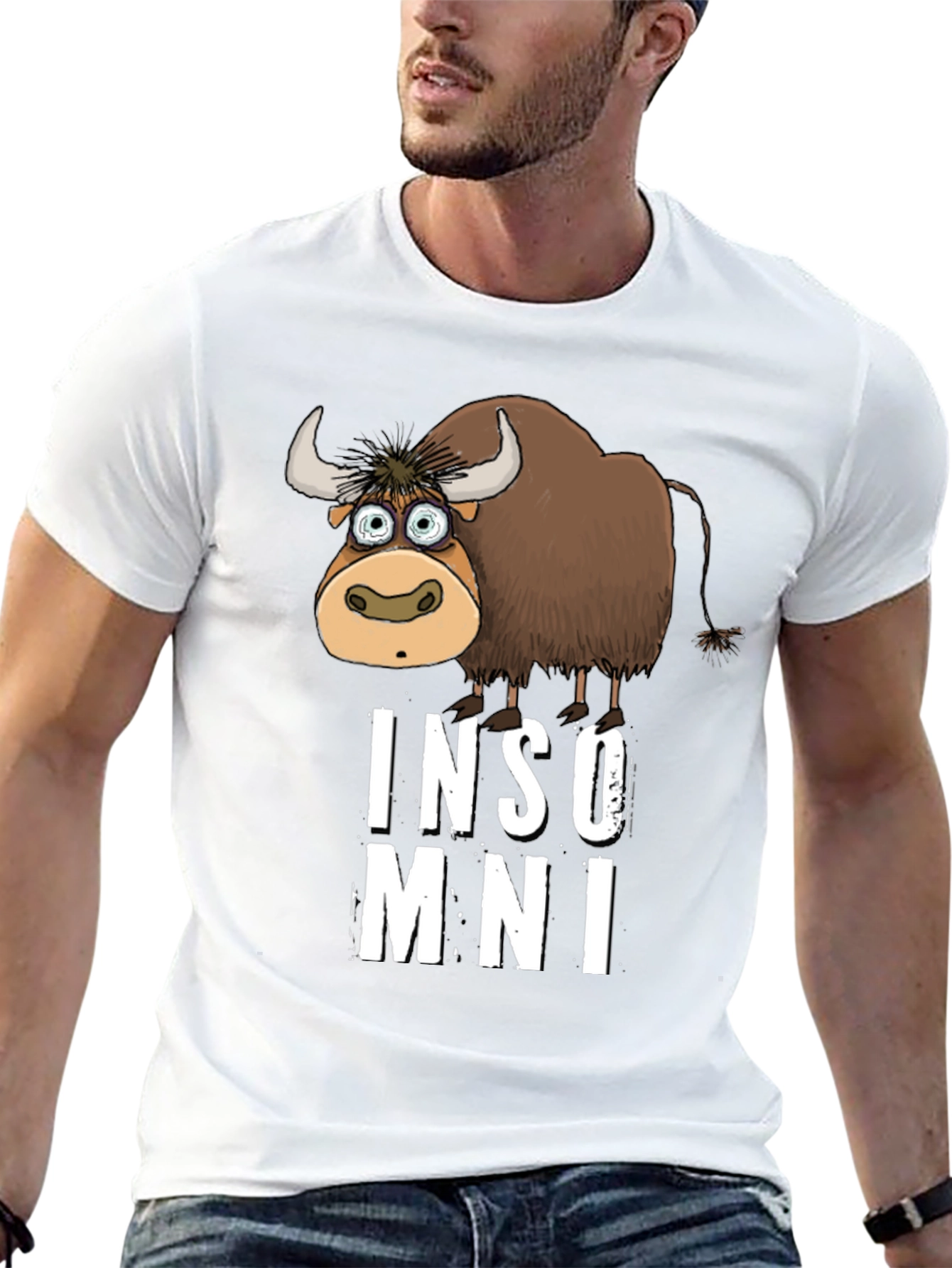 Black Funny Insomniac Yak Black T-Shirt view 13
