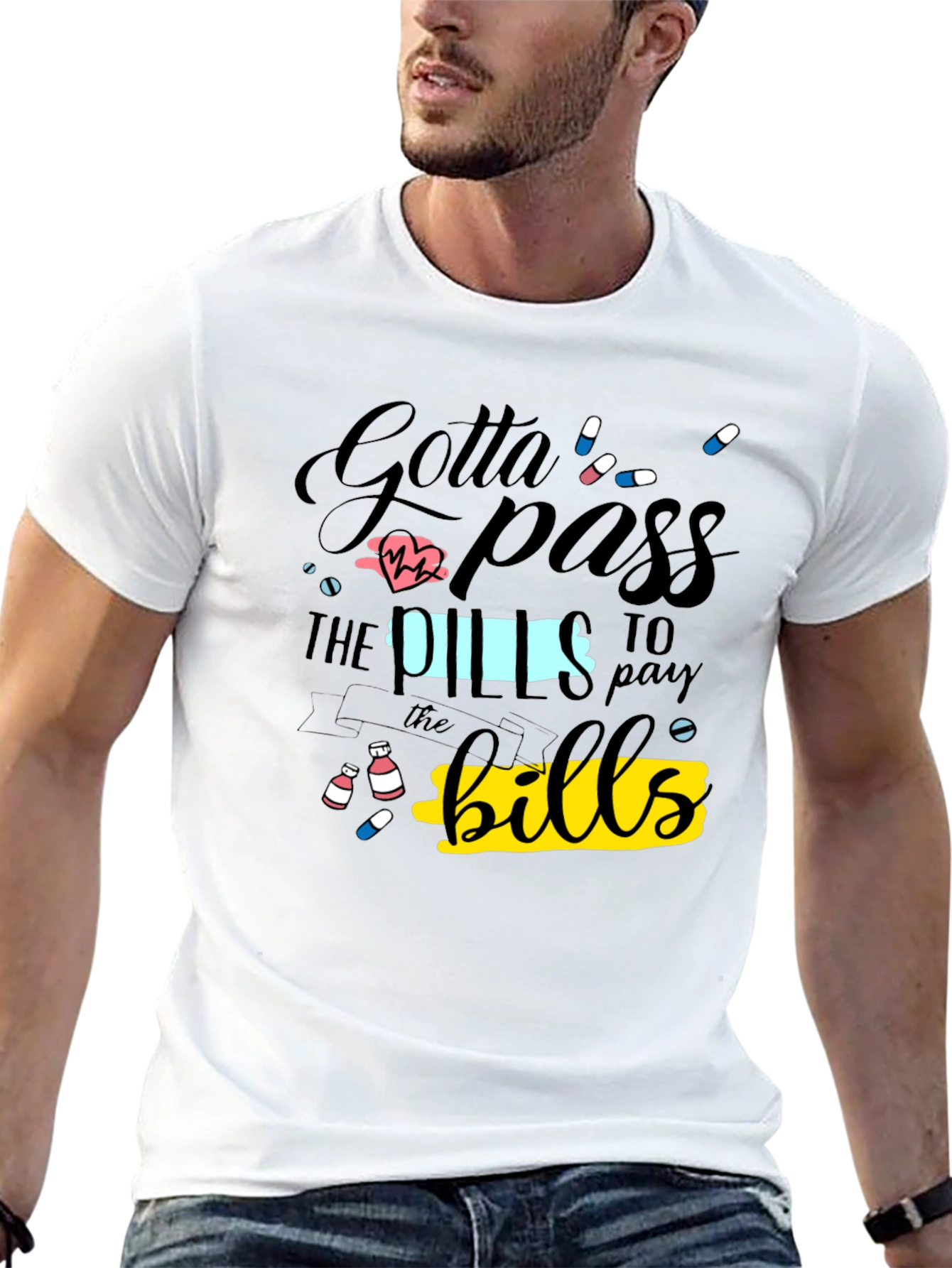 Black Gotta Pass the Pills Funny Graphic T-Shirt view 13