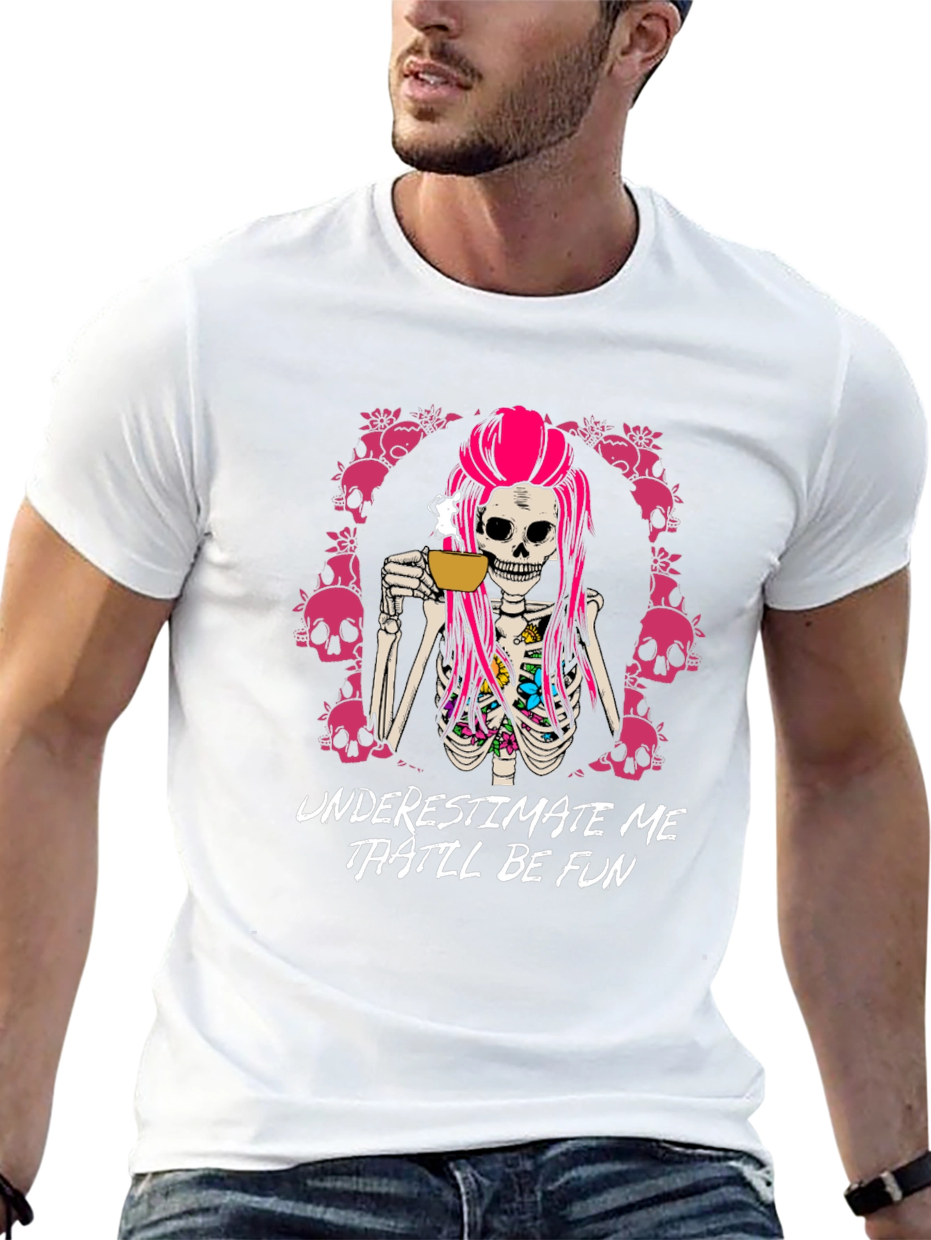 Black Underestimate Me That'll Be Fun T-Shirt - Skull Coffee view 13