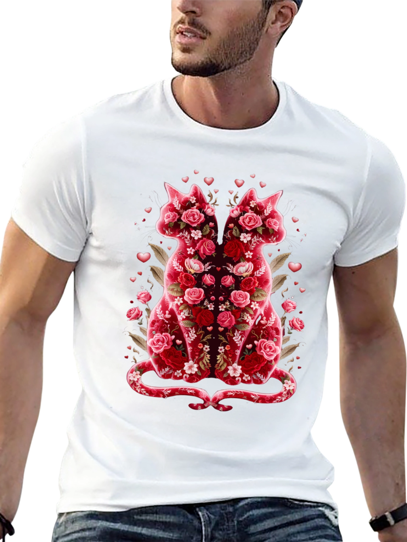 Black Floral Cat Lover T-Shirt - Valentine's Day Edition view 13