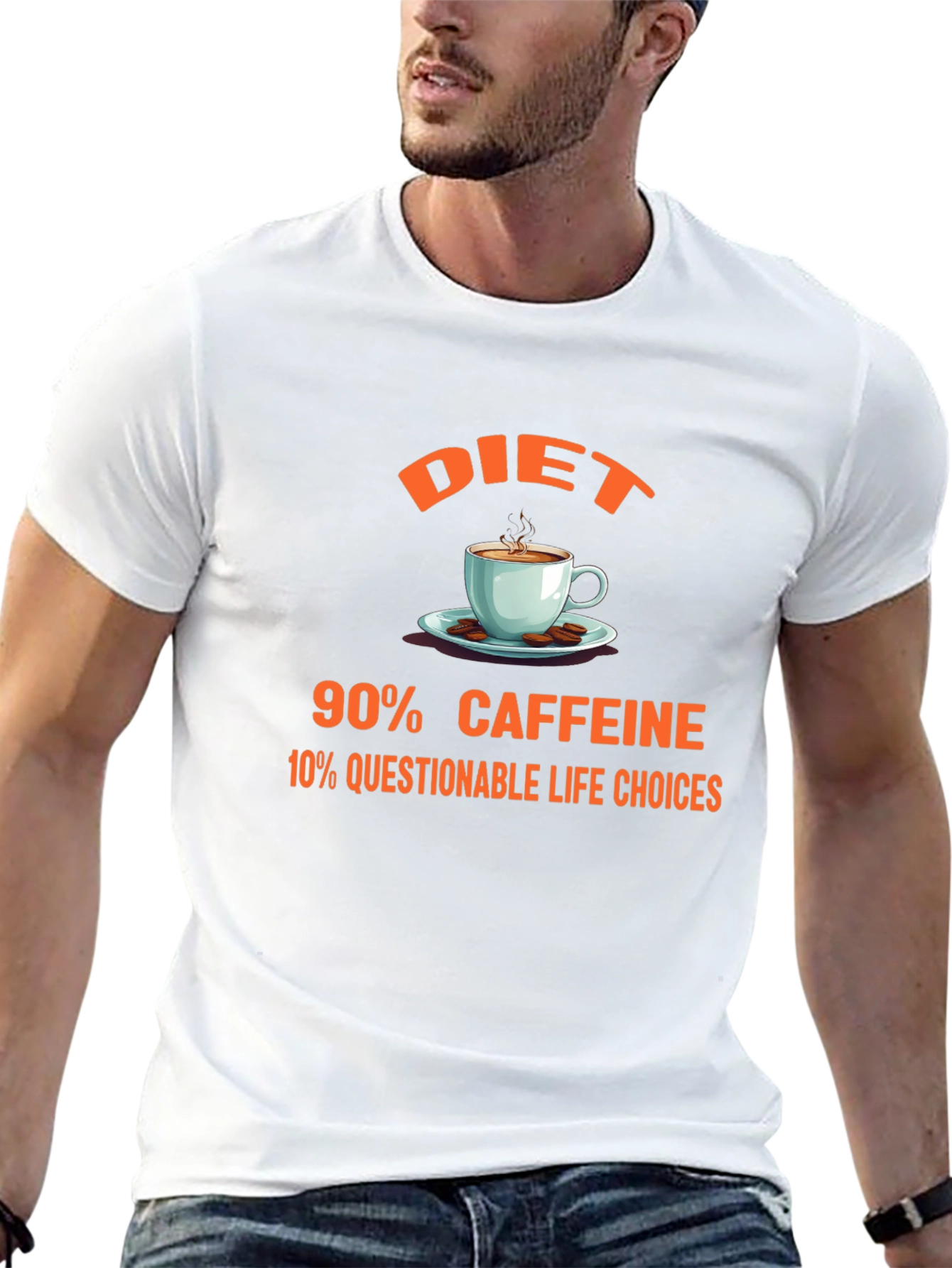 Black Diet 90% Caffeine Graphic Tee - Novelty Coffee Lover Shirt view 13