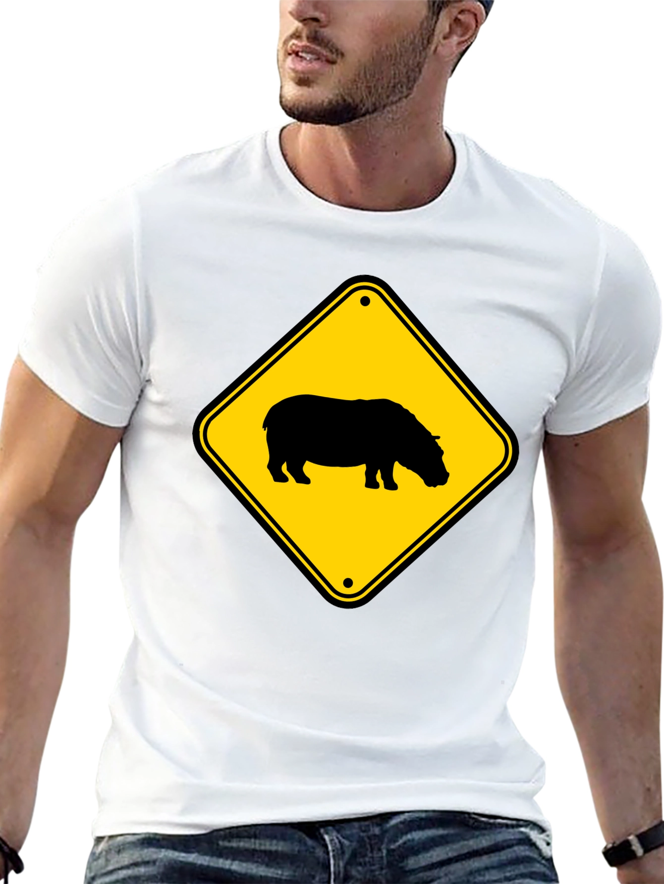 Black Hippo Crossing Sign Black T-Shirt view 13