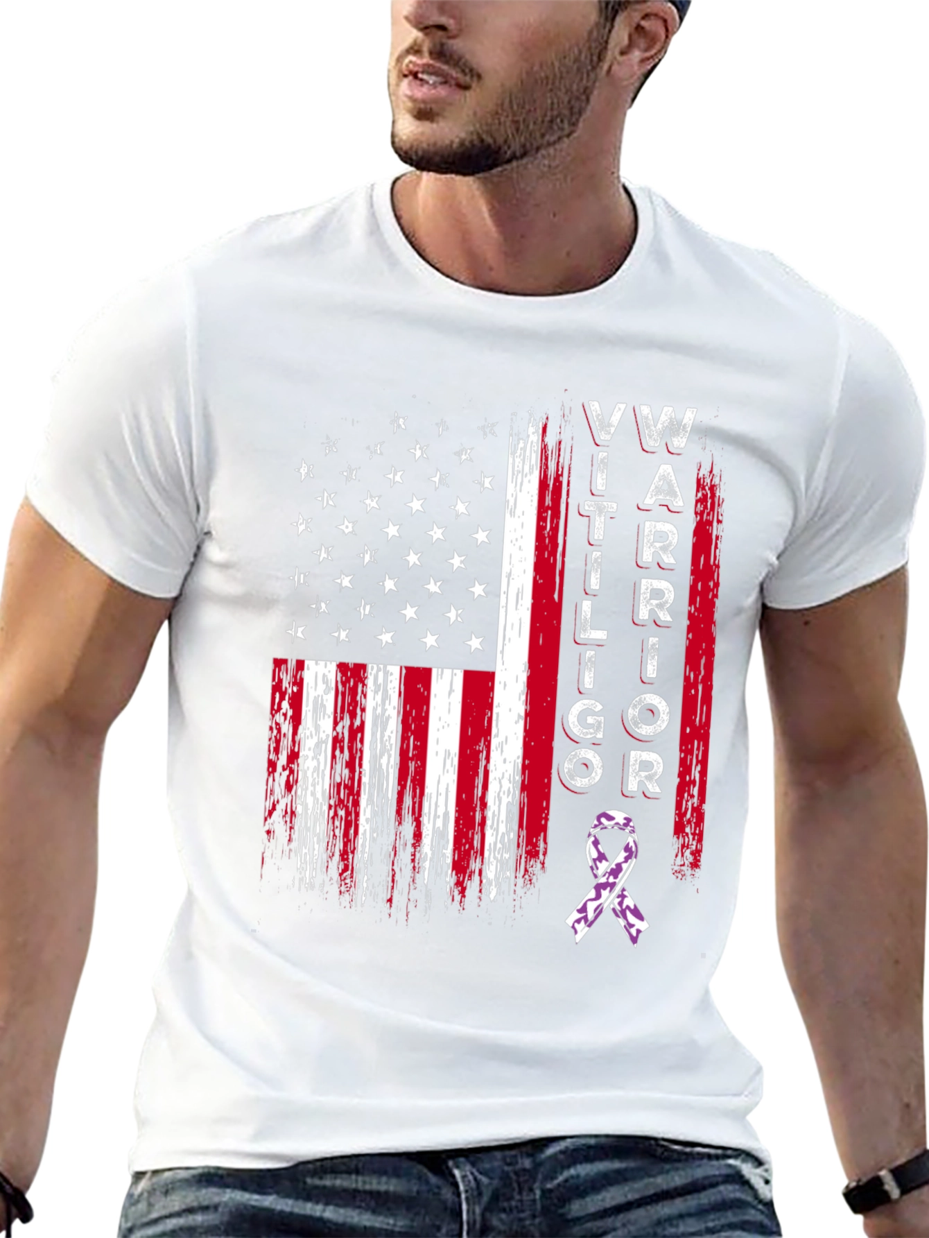 Black Vitiligo Warrior American Flag Graphic T-Shirt view 13