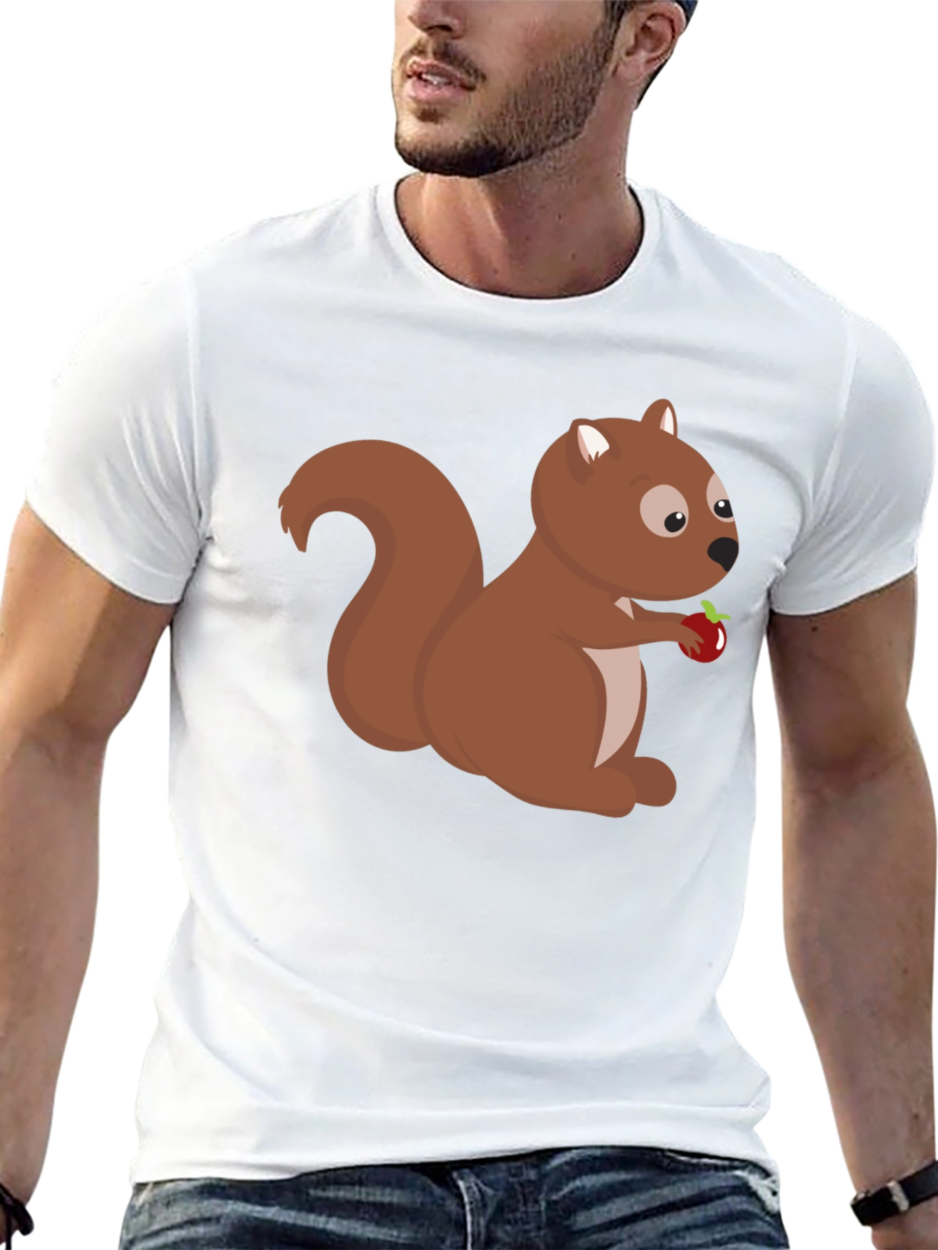 Black Squirrel Holding Apple Black T-Shirt view 13