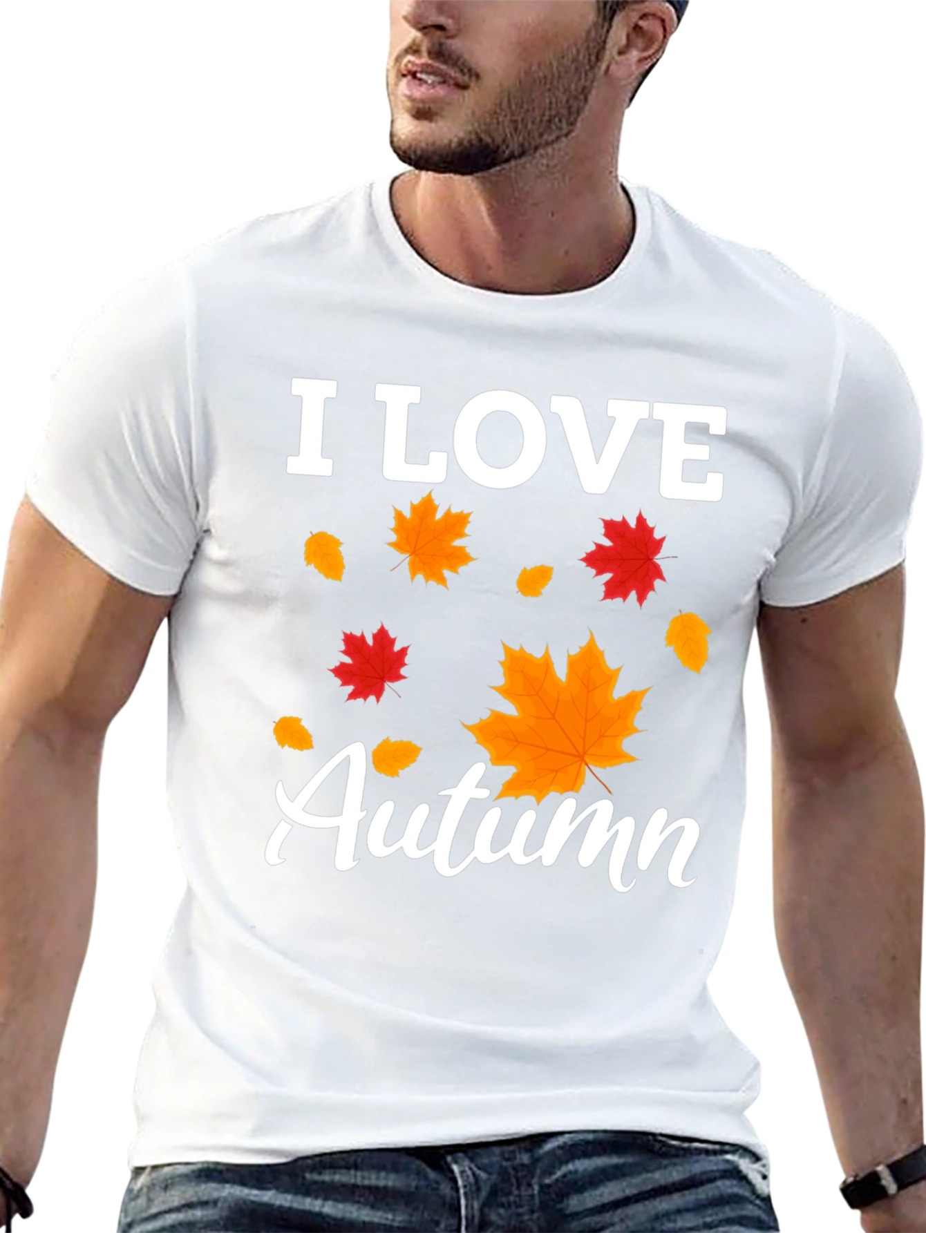 Black I Love Autumn Leaves Graphic T-Shirt view 13
