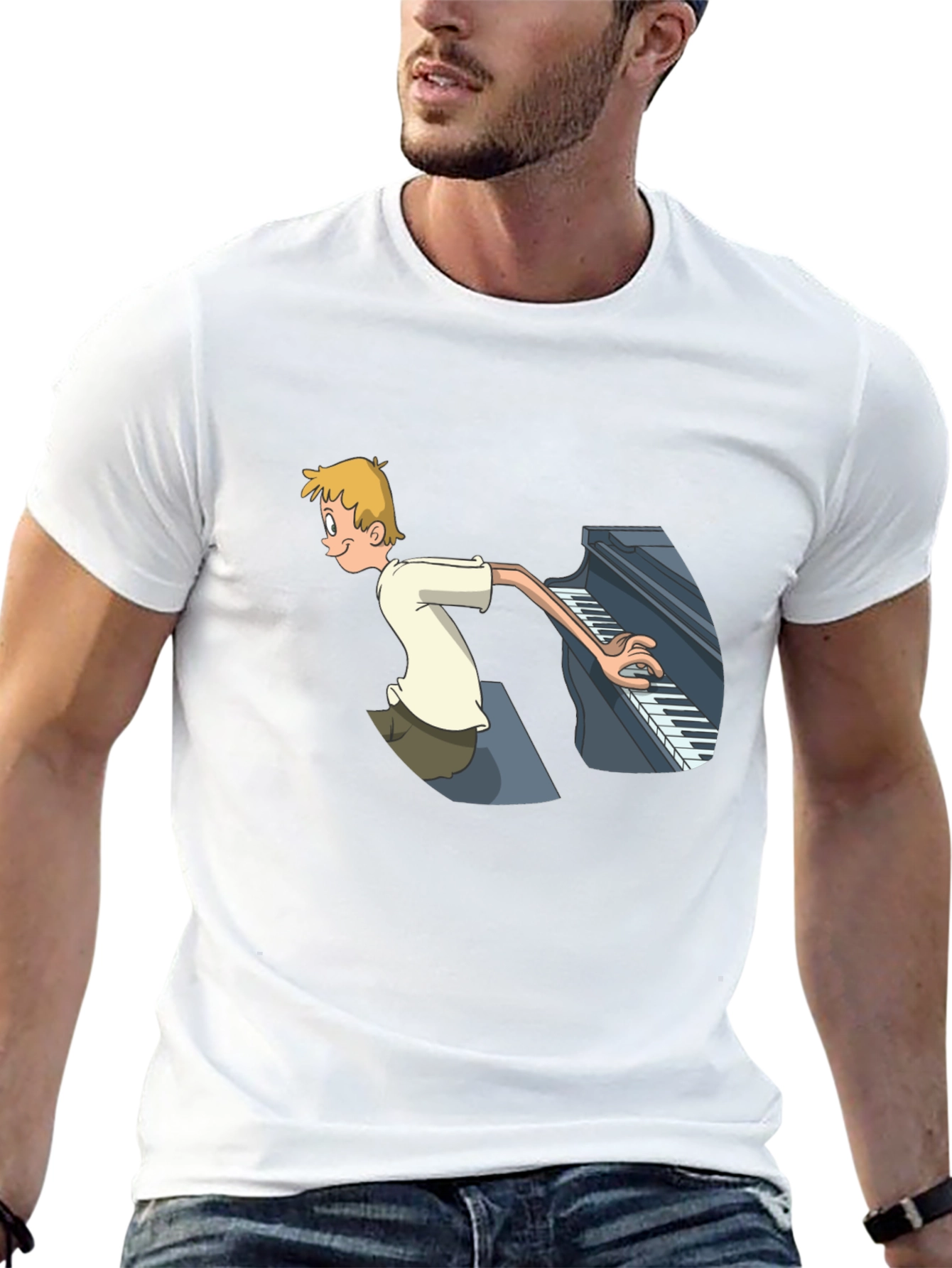 Black Piano Player Cartoon Graphic T-Shirt - Unique Design view 13