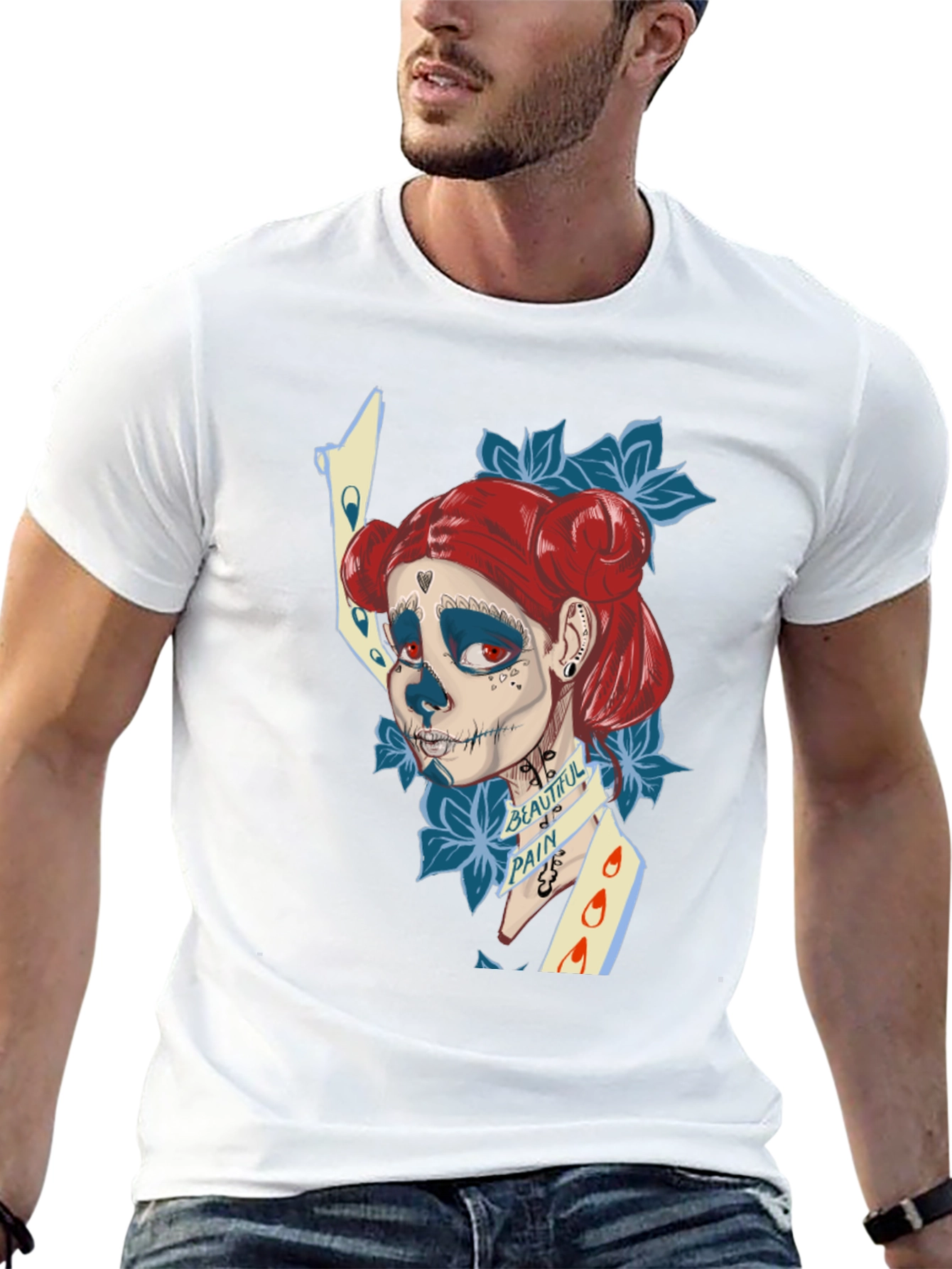 Black Sugar Skull Art T-Shirt view 13