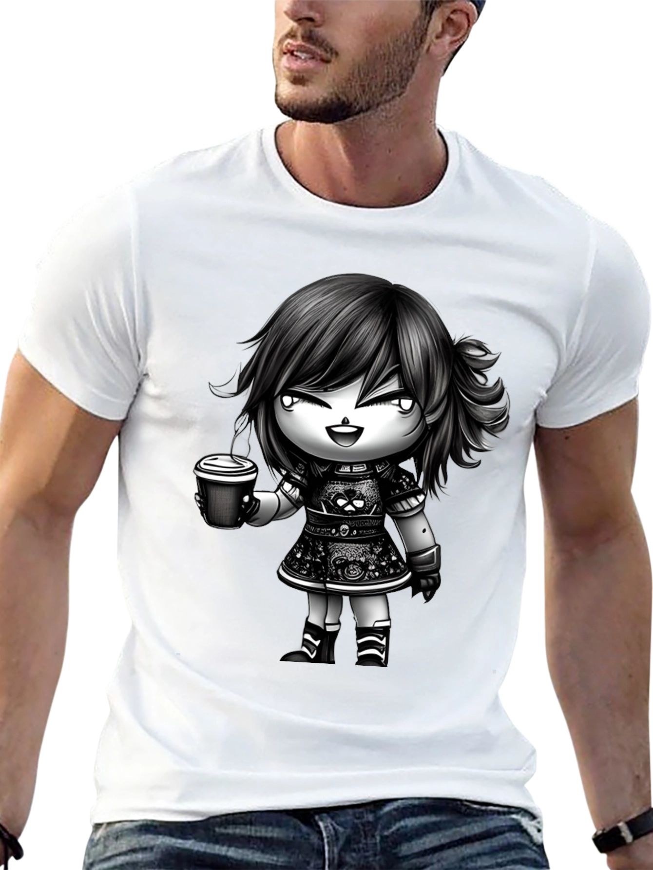 Black Anime Girl Coffee T-Shirt - Stylish Graphic Tee view 13
