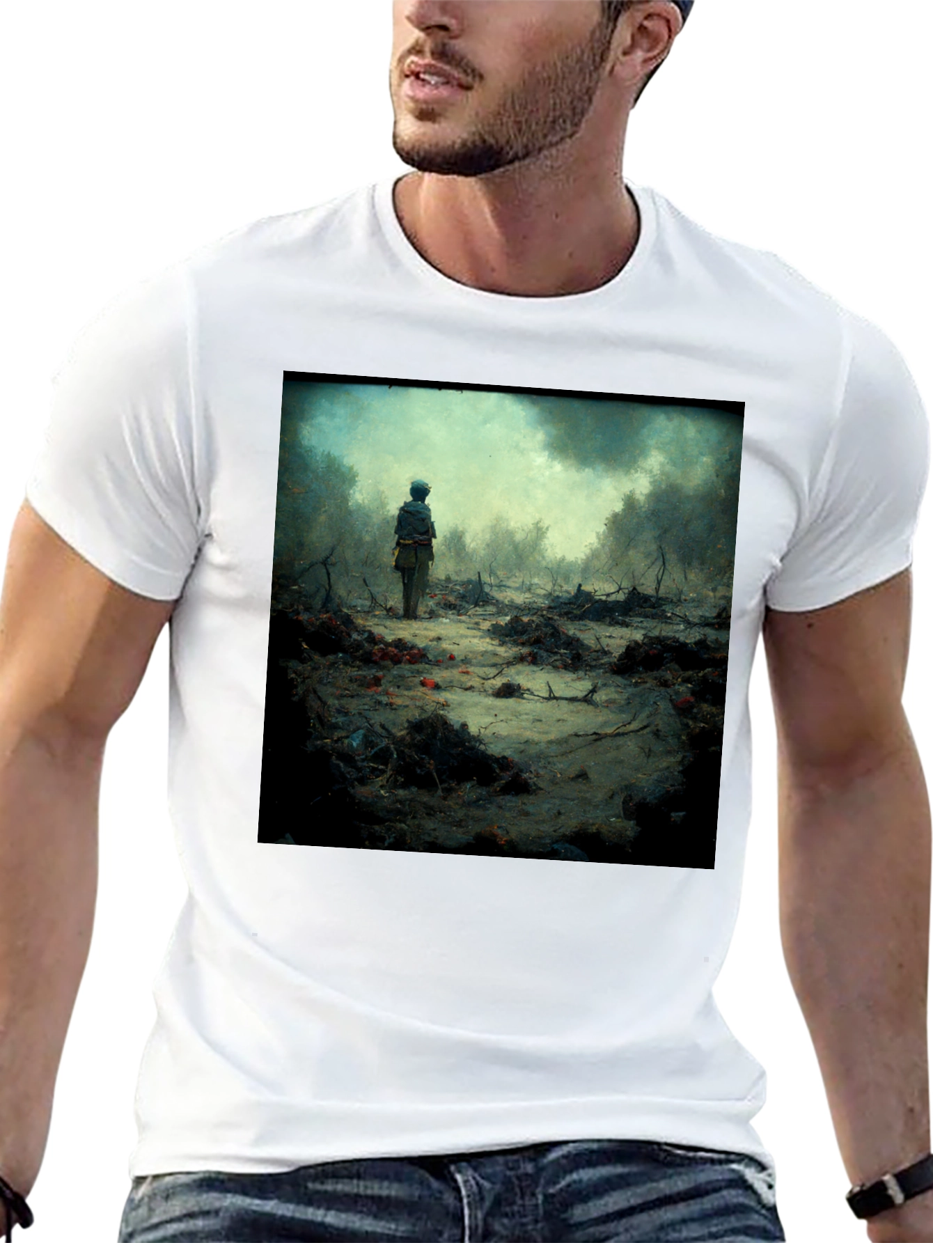 Black Artistic Scene Printed T-Shirt view 13