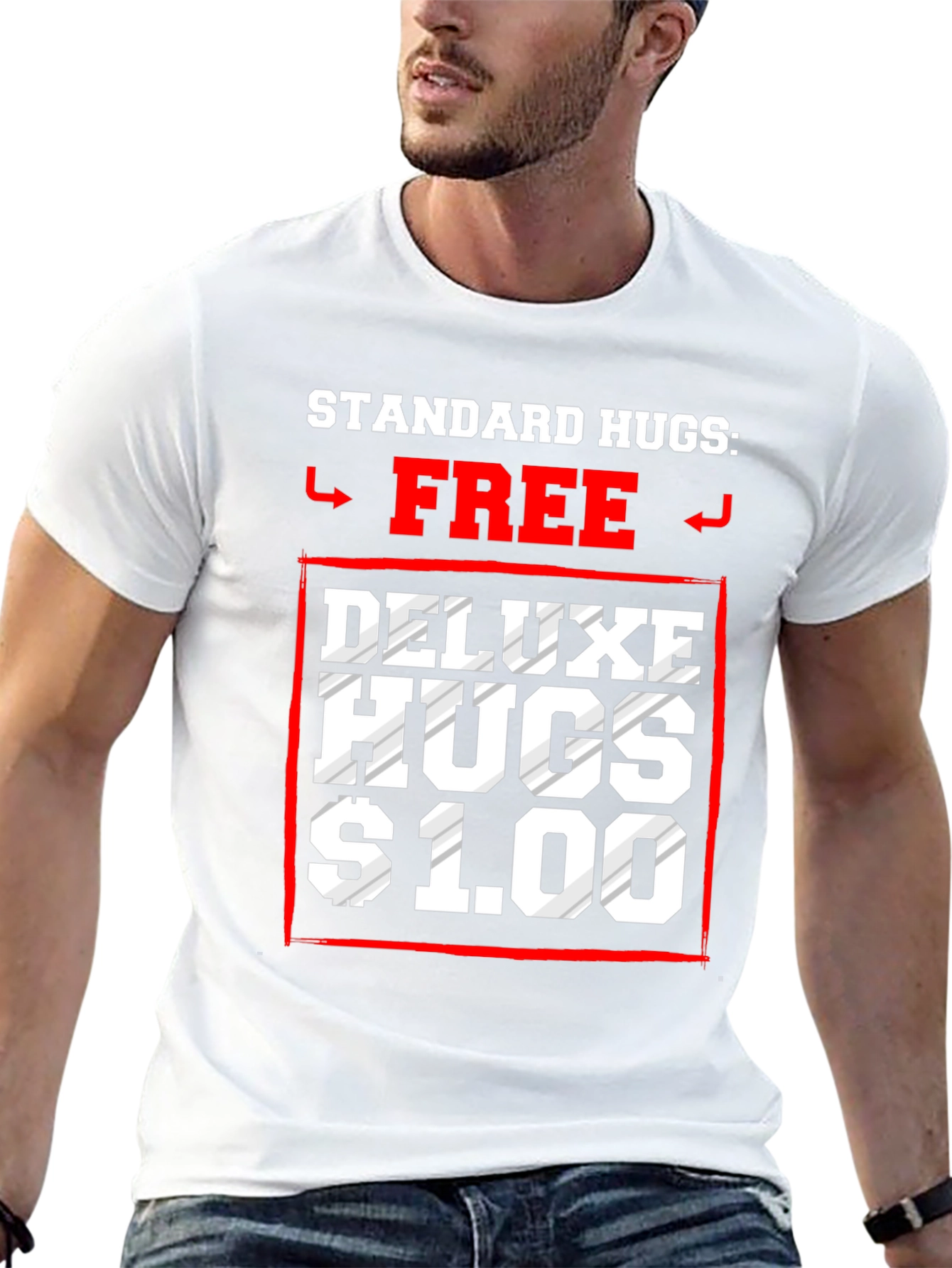 Black Standard Hugs Free, Deluxe Hugs $1.00 T-Shirt view 13
