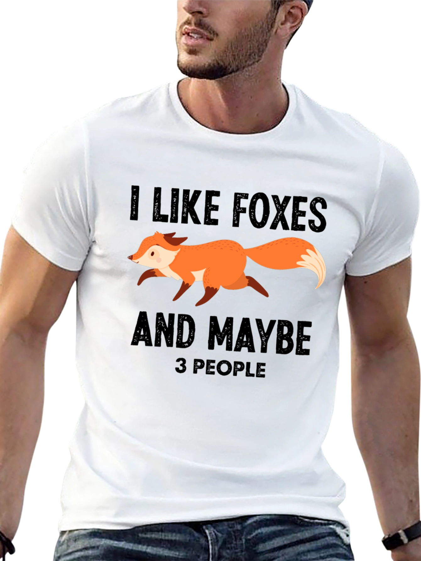 Black Funny Fox Lover Graphic T-Shirt - I Like Foxes and Maybe 3 People view 13