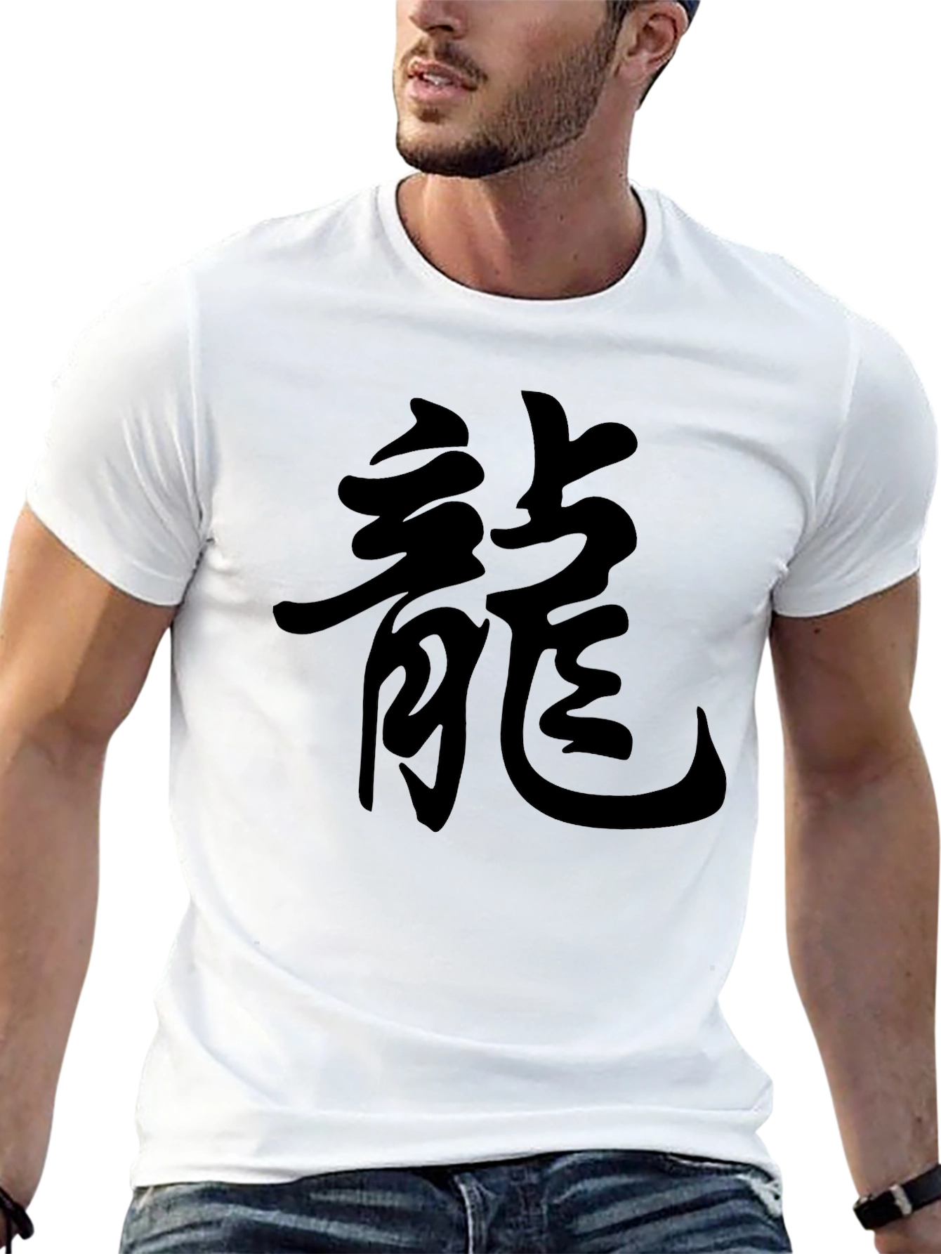 Black Men's Black T-Shirt with Dragon Symbol view 13