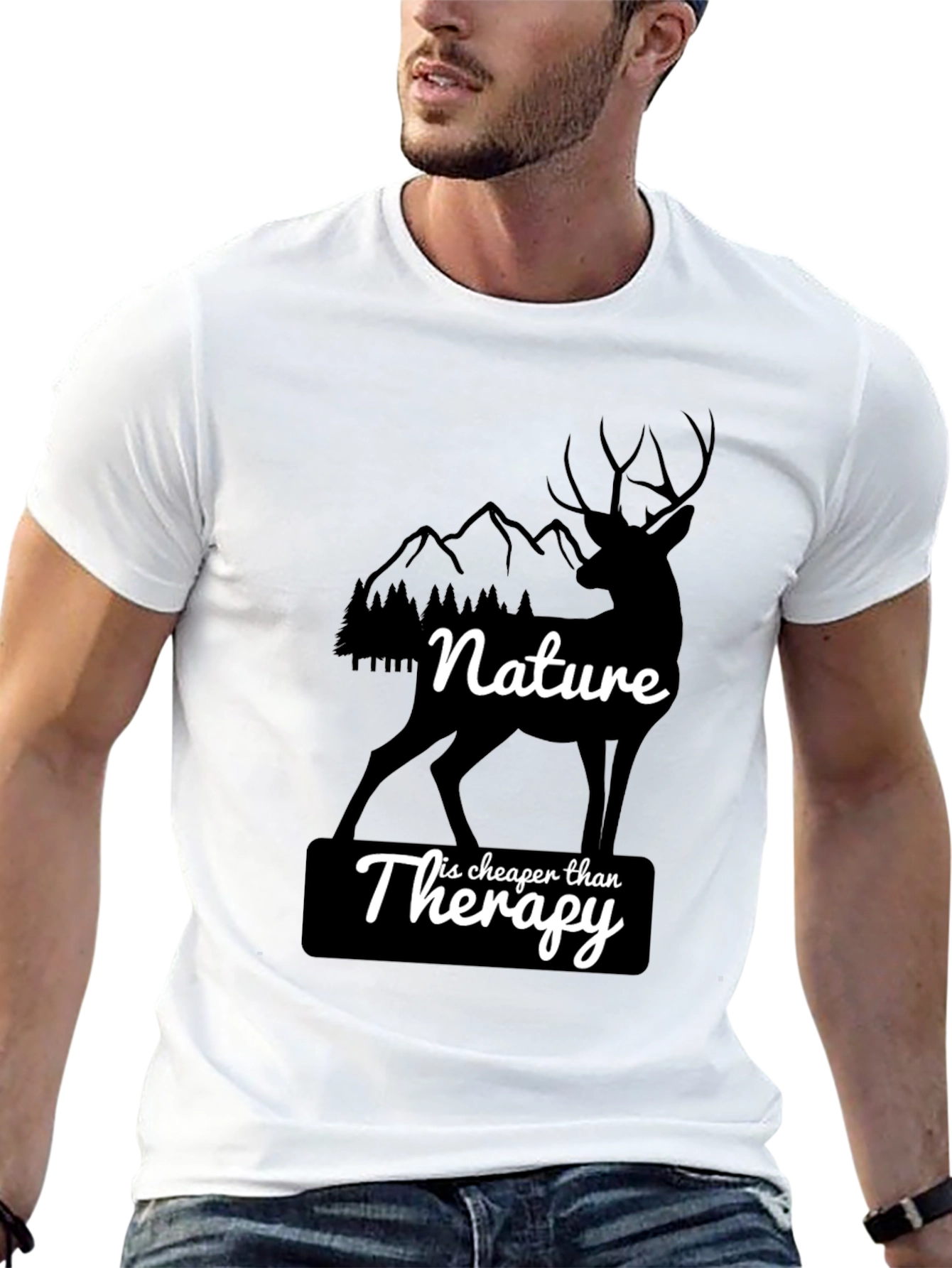 Black Nature is Cheaper Than Therapy Graphic T-Shirt view 13