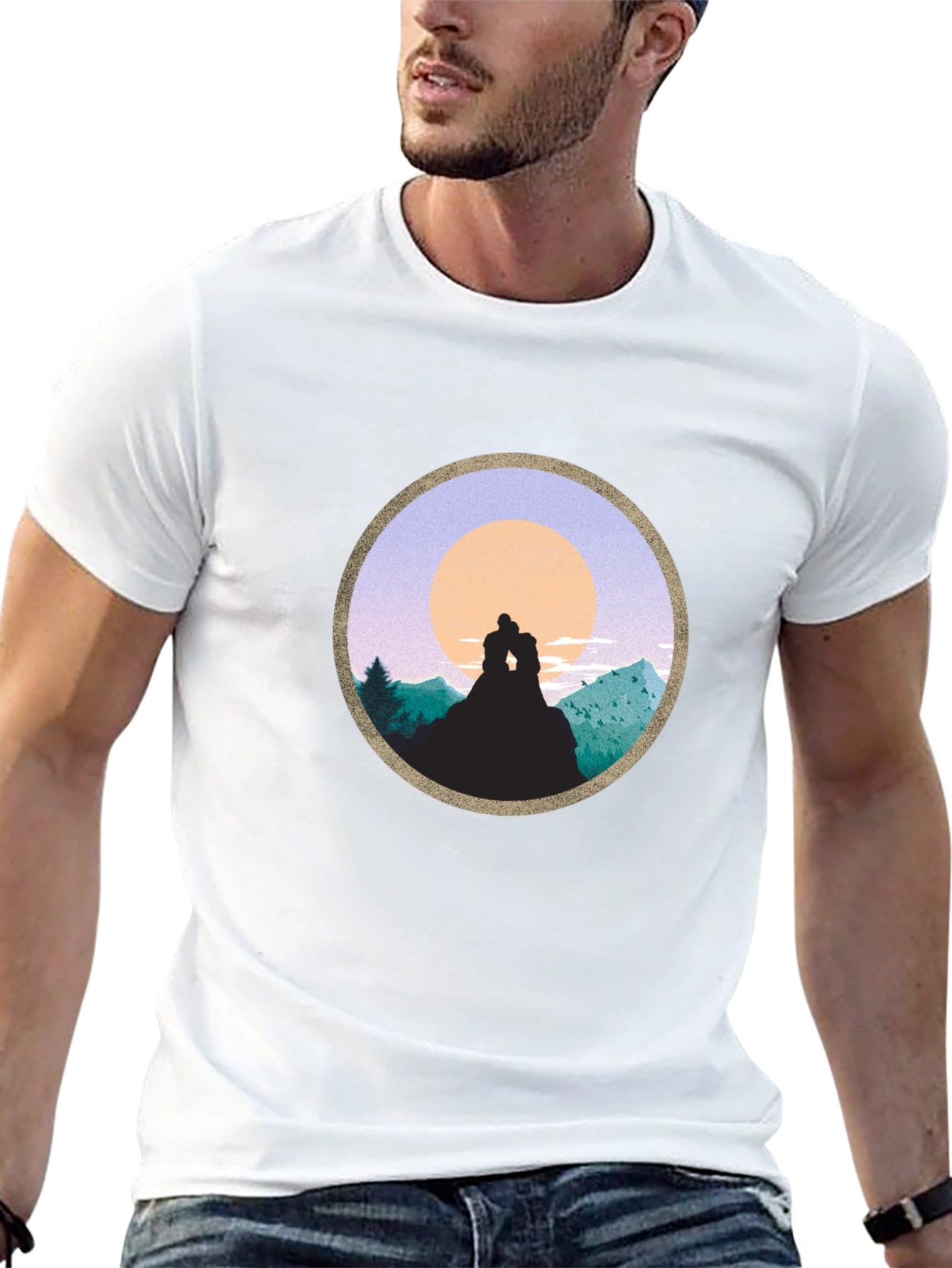 Black Romantic Sunset Mountain T-Shirt view 13