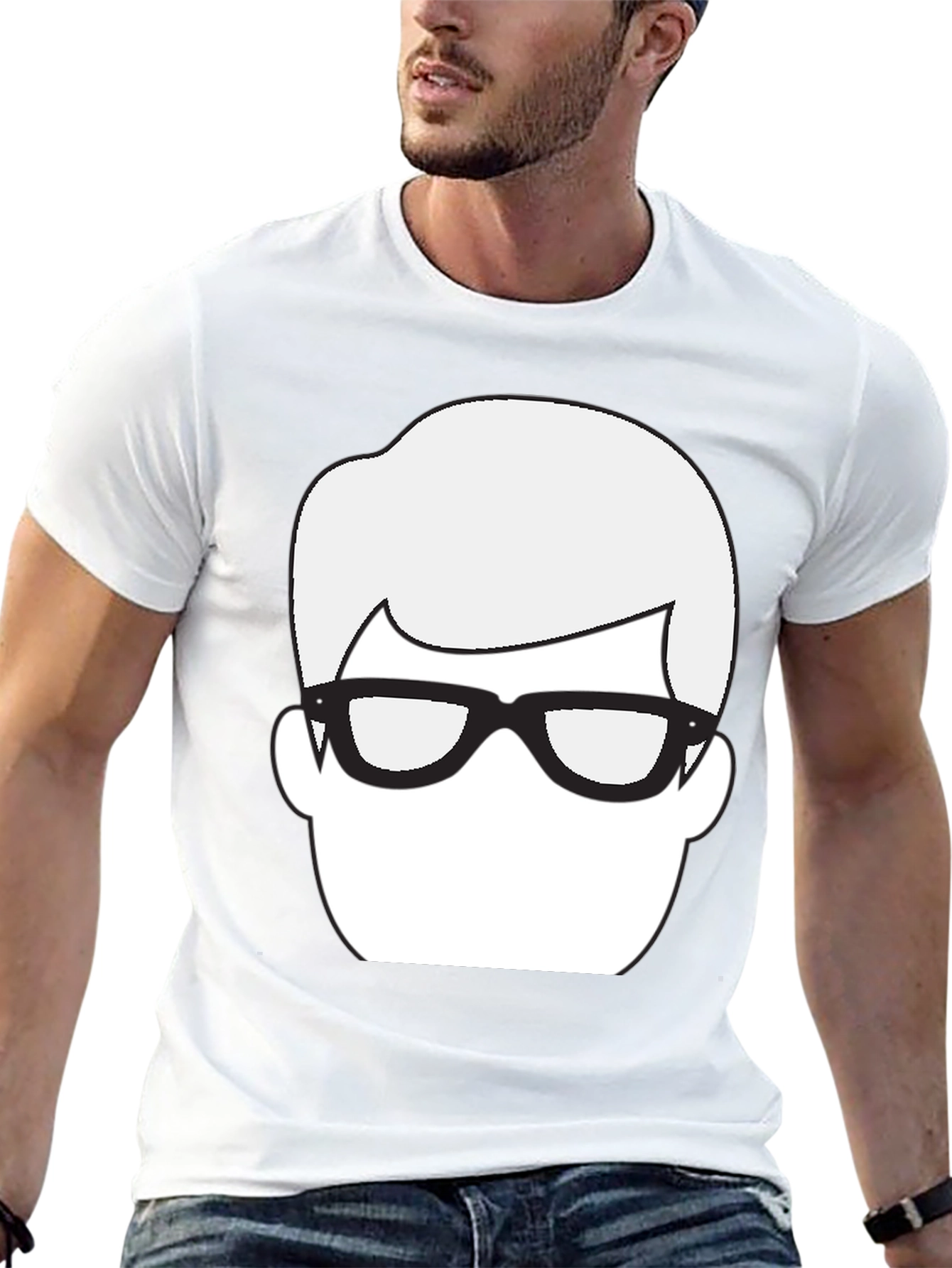 Black Retro Geek Tee: Iconic Face Graphic T-Shirt view 13