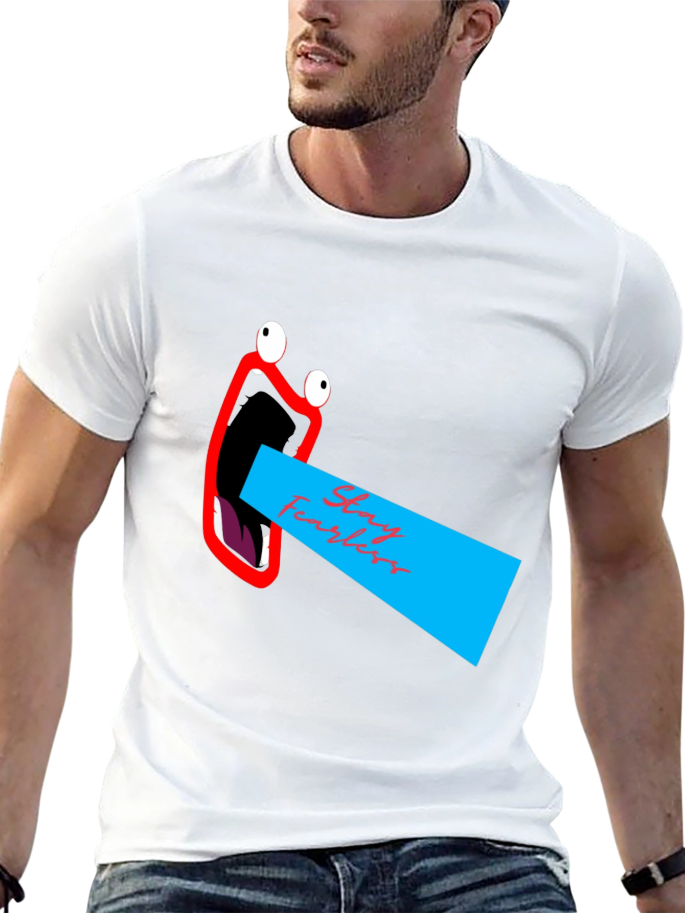 Black Stay Fearless Graphic Tee - Unique Mouth Design view 13